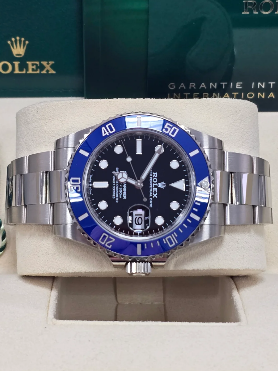 [Super Clone]Rolex White Gold Submariner Date Watch - The Blueberry - Blue Bezel - Black Dial (Ref # 126619LB)