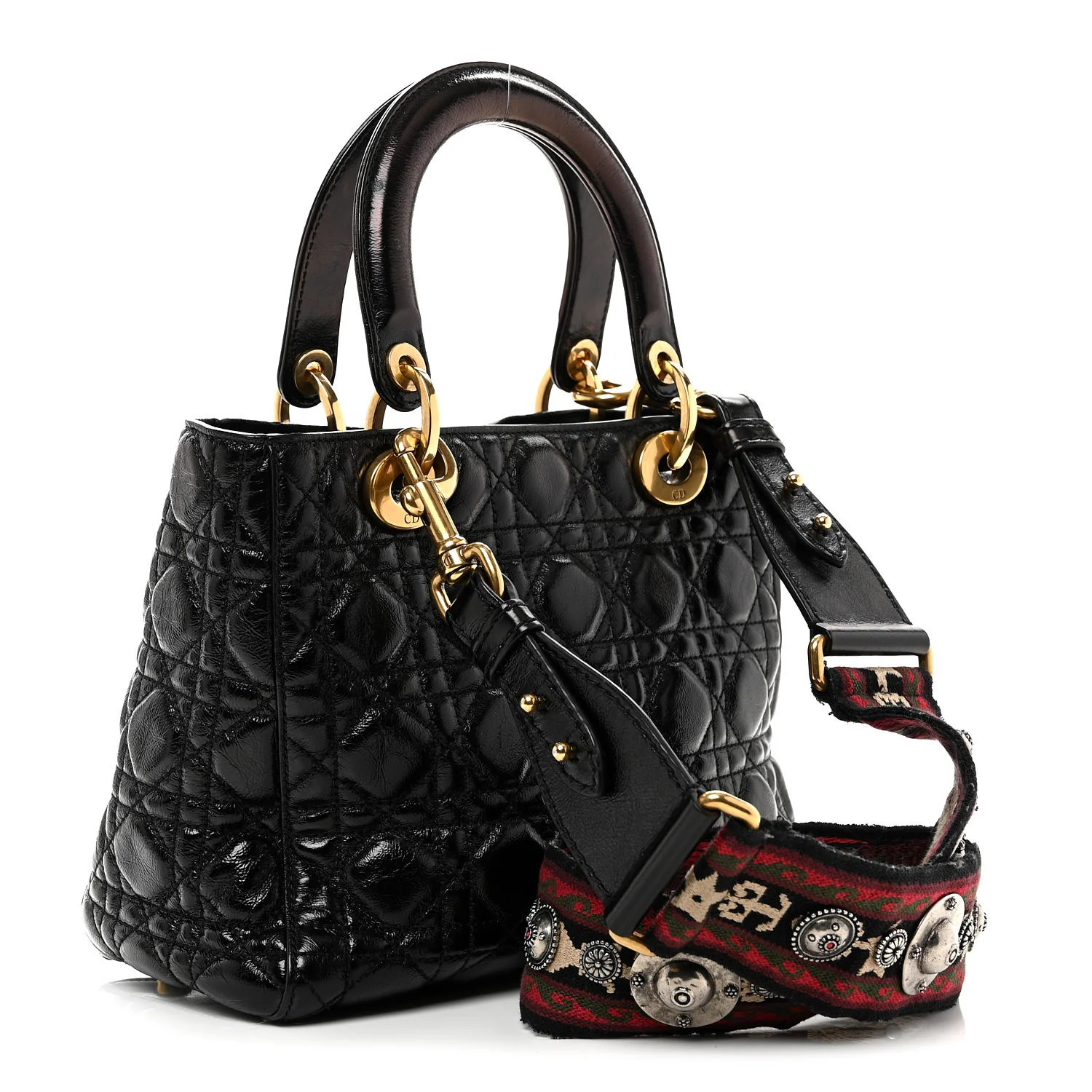 Crinkled Patent Cannage Medium Bohemian Lady Dior Black