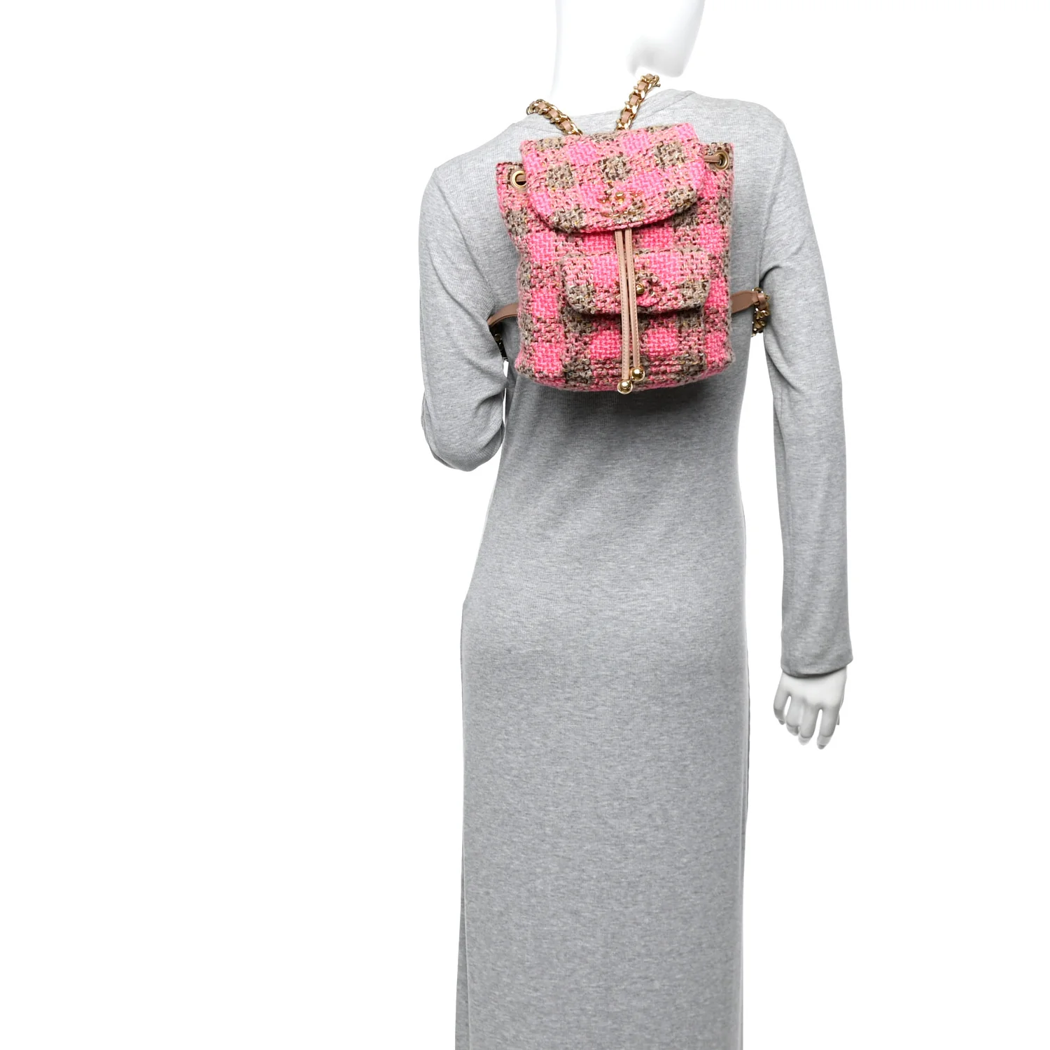 Wool Tweed Elegant Backpack Pink Brown