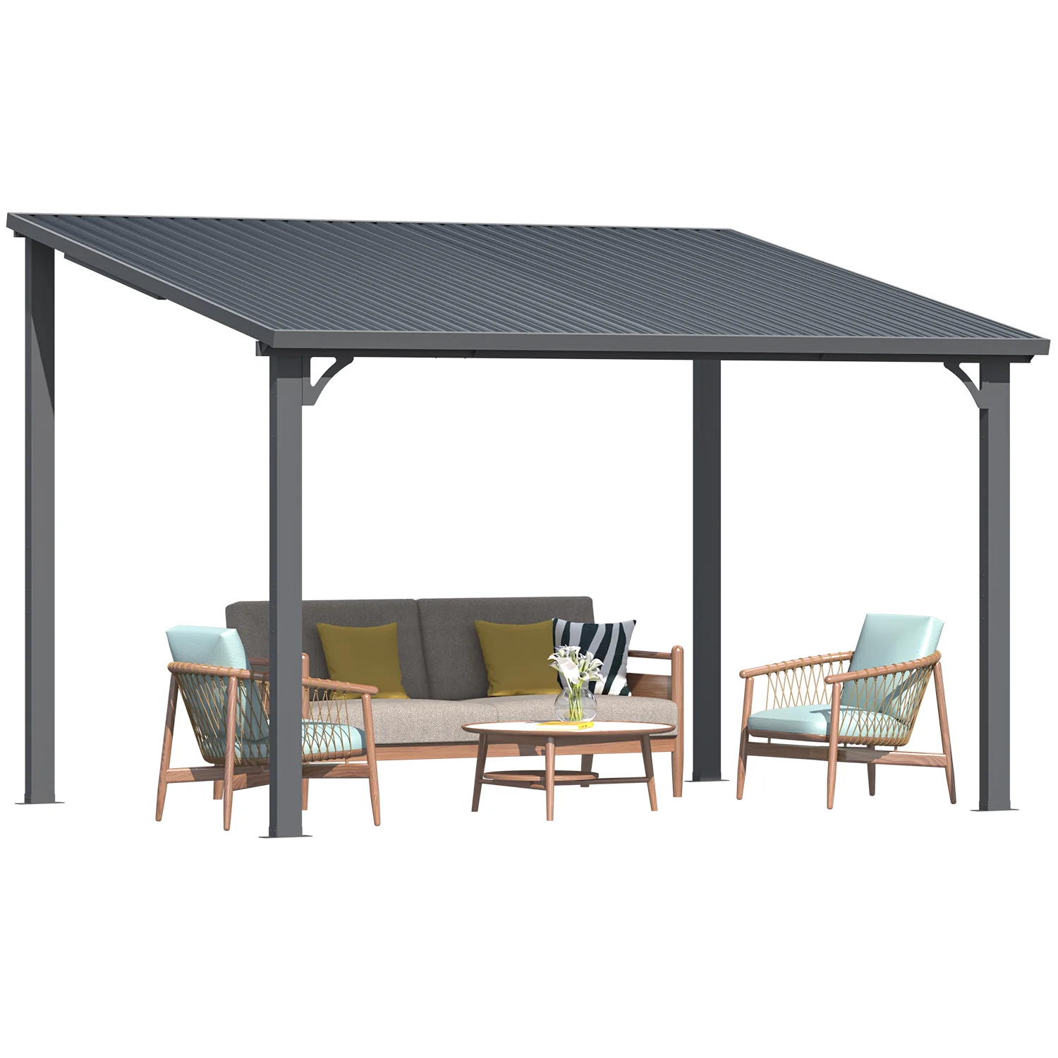 AECOJOY 12' x 8' Hardtop Gazebo Outdoor Pergola Lean to Metal Pergolas