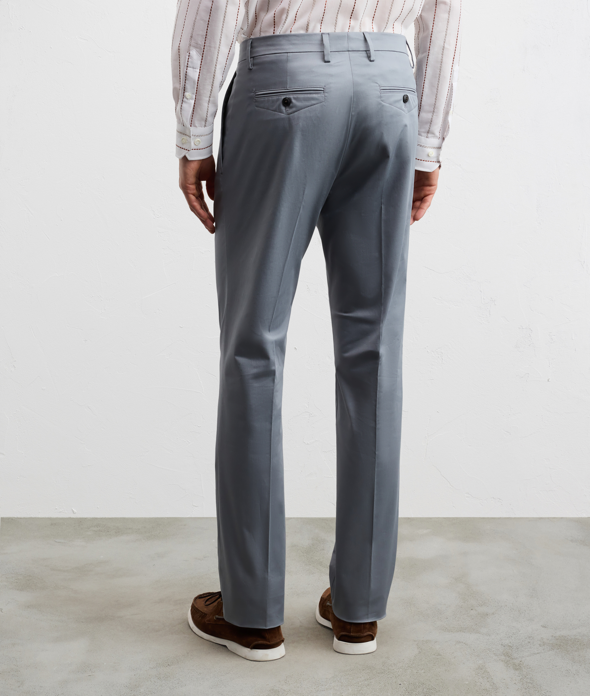 LIGHT BLUE STRETCH COTTON PLEATED CHINOS