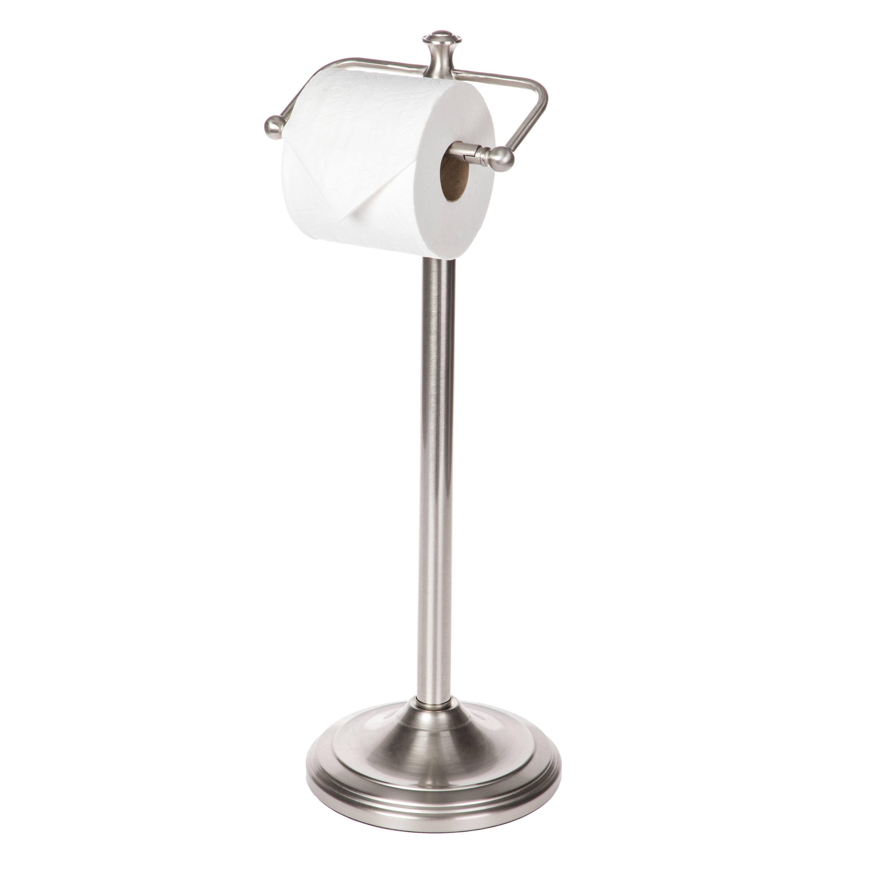 Better Homes & Gardens Free-Standing Toilet Paper Roll Holder, Satin Nickel Finish