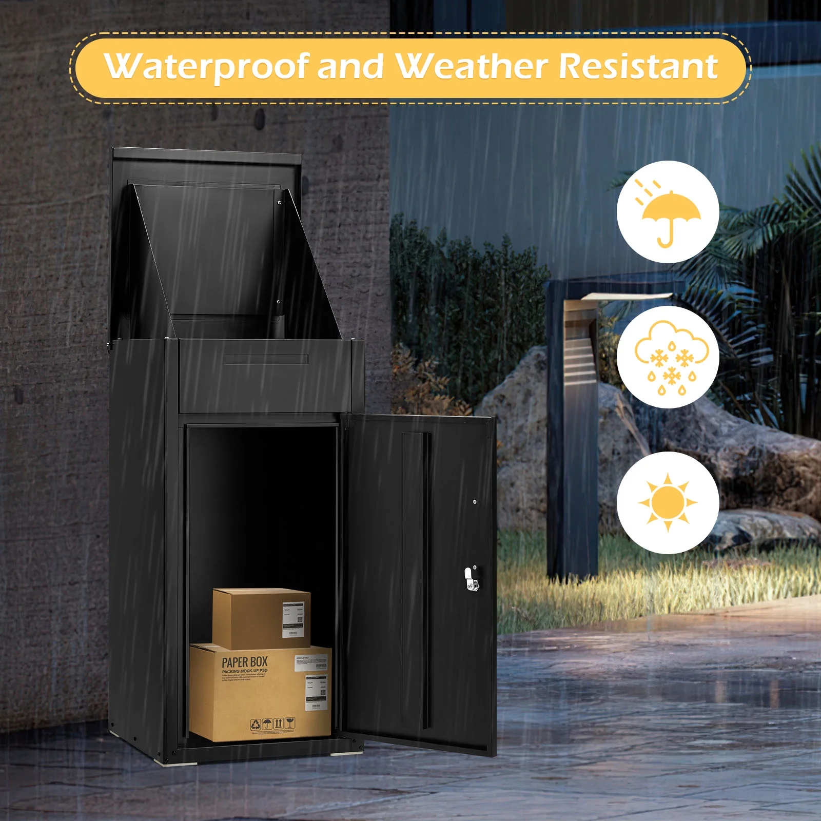 Package Delivery Boxes for Outside Parcel Drop Box Outdoor Storage Box Wall Mounted Express Mail Package Delivery Box 17" x 16" x 38.3" Black(Black/Large) - Image 7