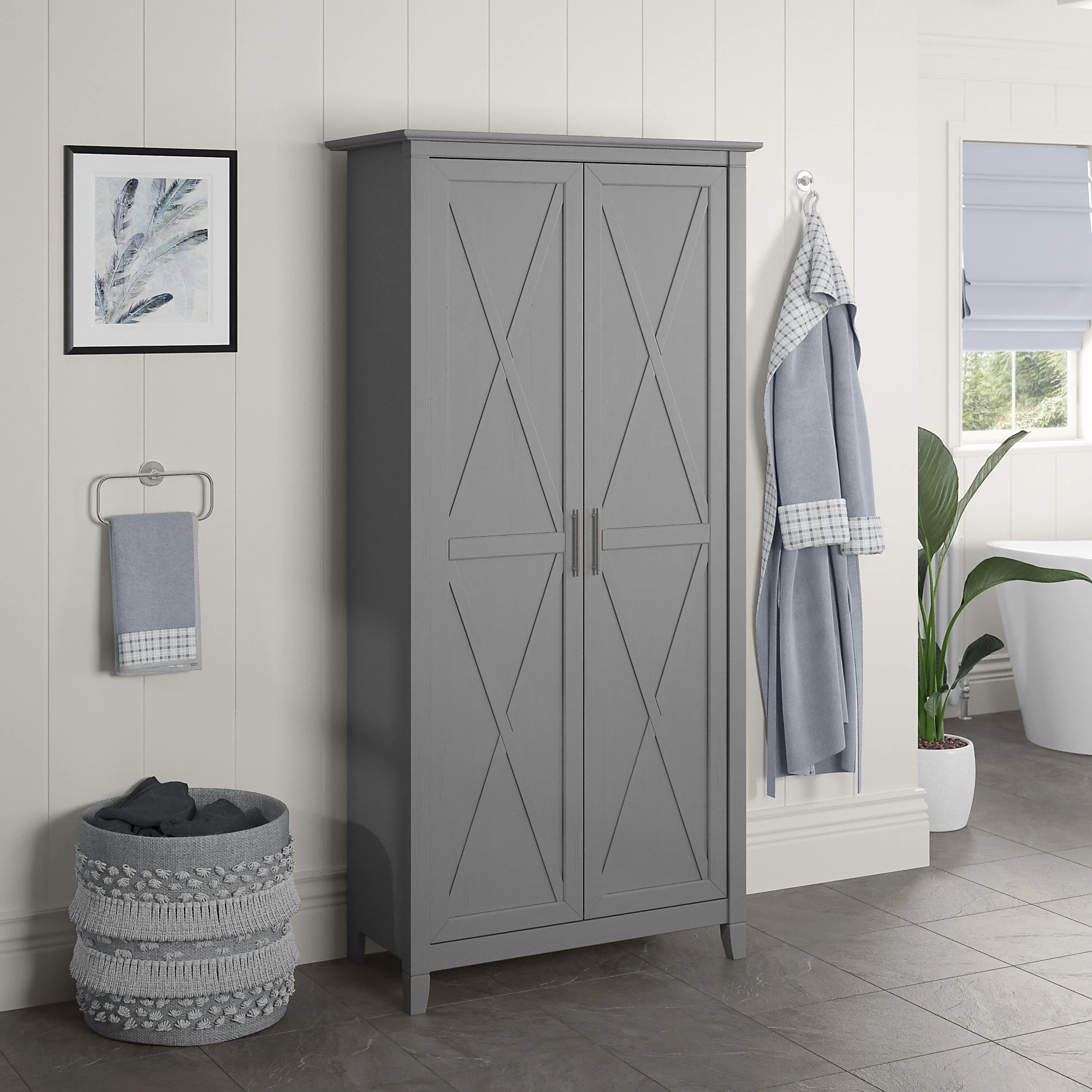 Key West Tall Bathroom Storage Cabinet with Doors, Bing Cherry(Bing Cherry) - Image 10