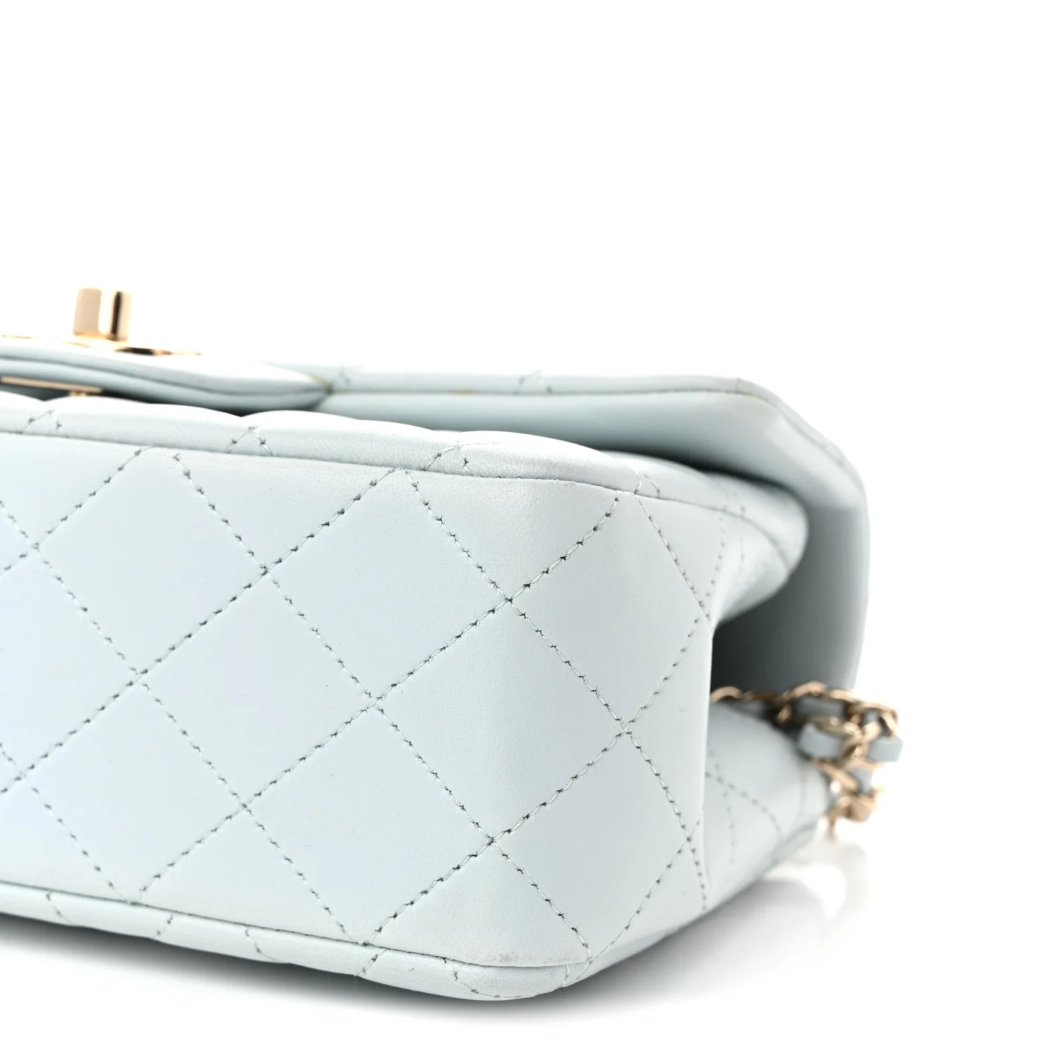 Lambskin Quilted Mini Top Handle Rectangular Flap Light Blue