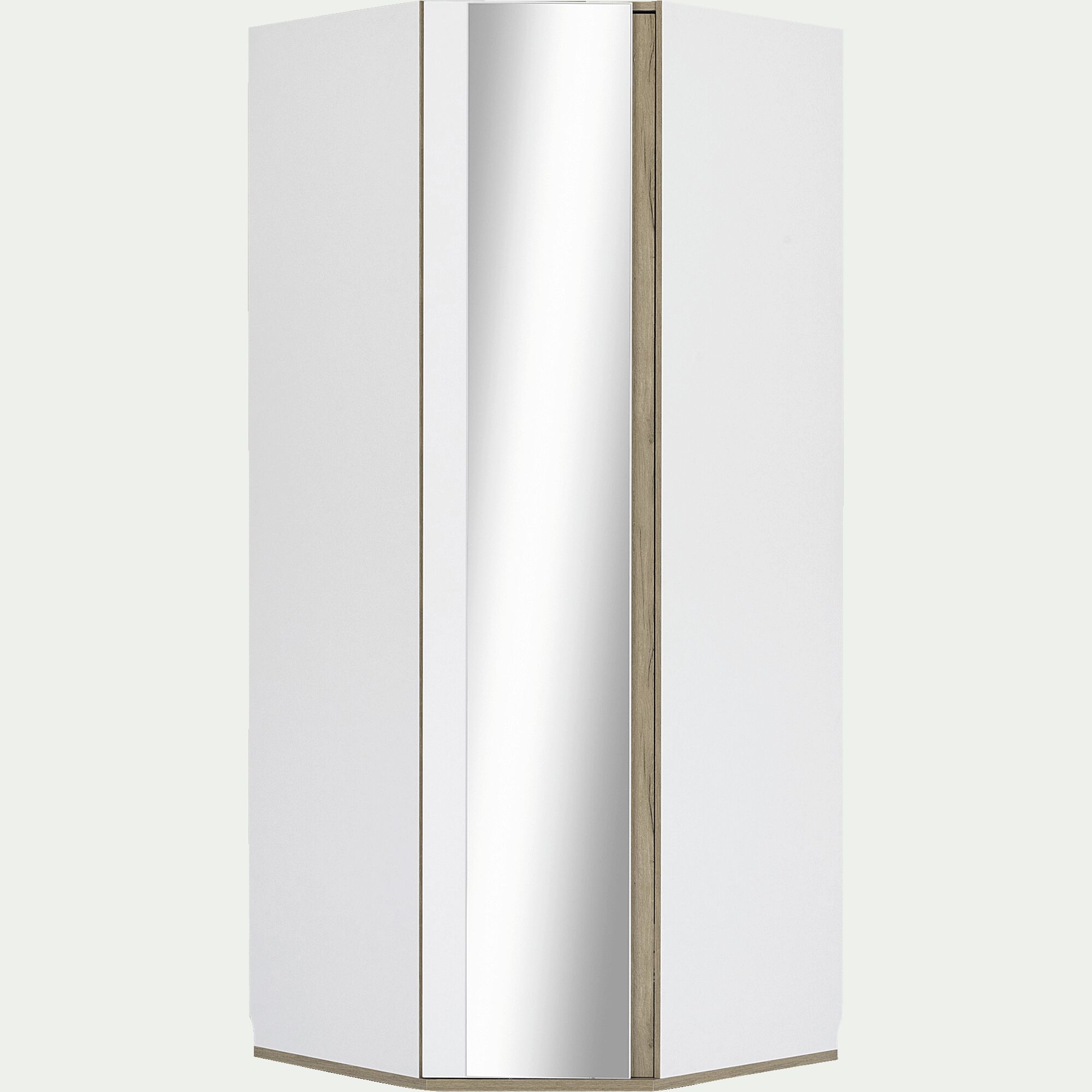 NESTOR - Armoire dressing d'angle avec 1 porte en bois effet chêne - blanc H235xL96cm