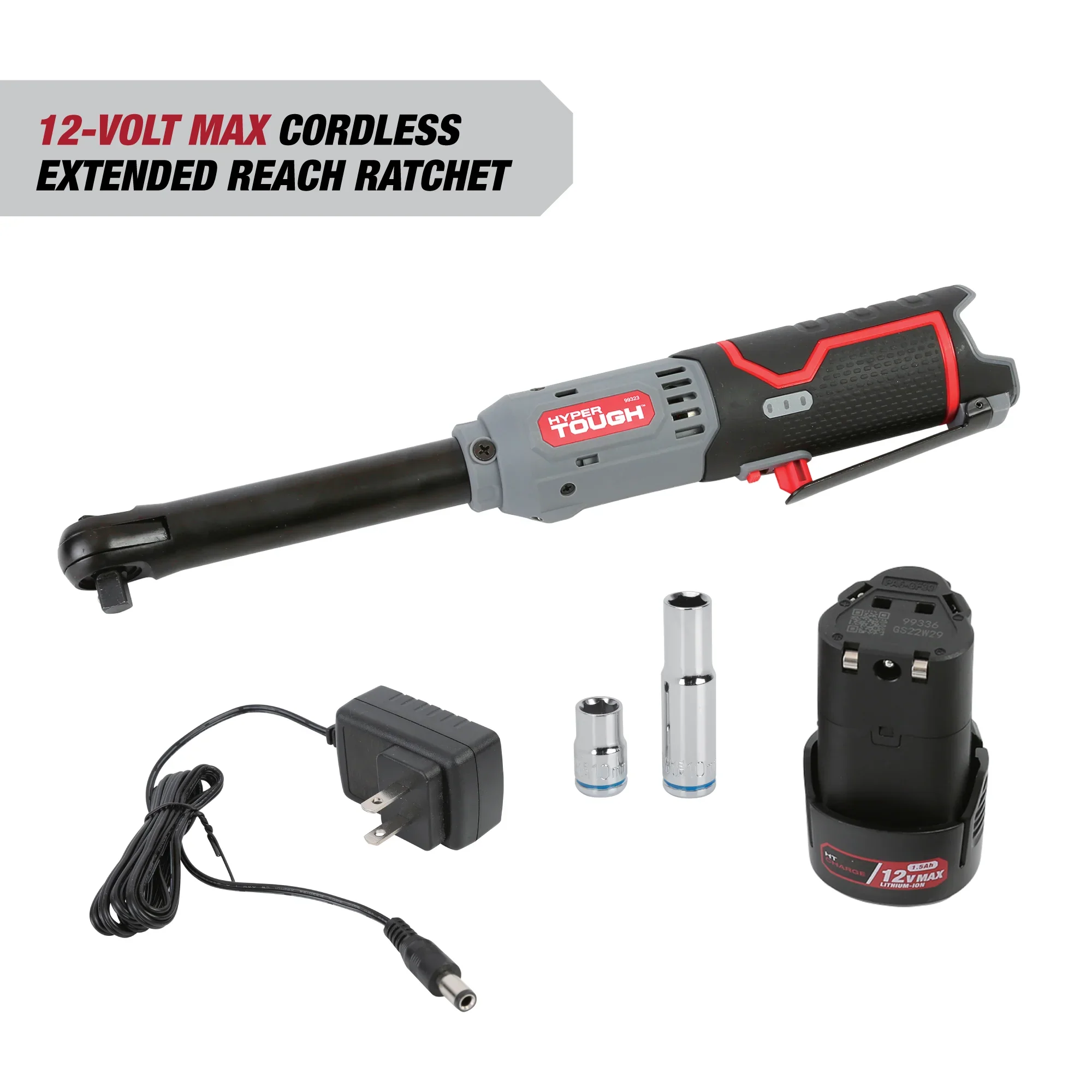 Hyper Tough 99323 12-Volt Cordless Extended Ratchet Wrench, 4 Ah Battery, 210 RPM, Variable Speed