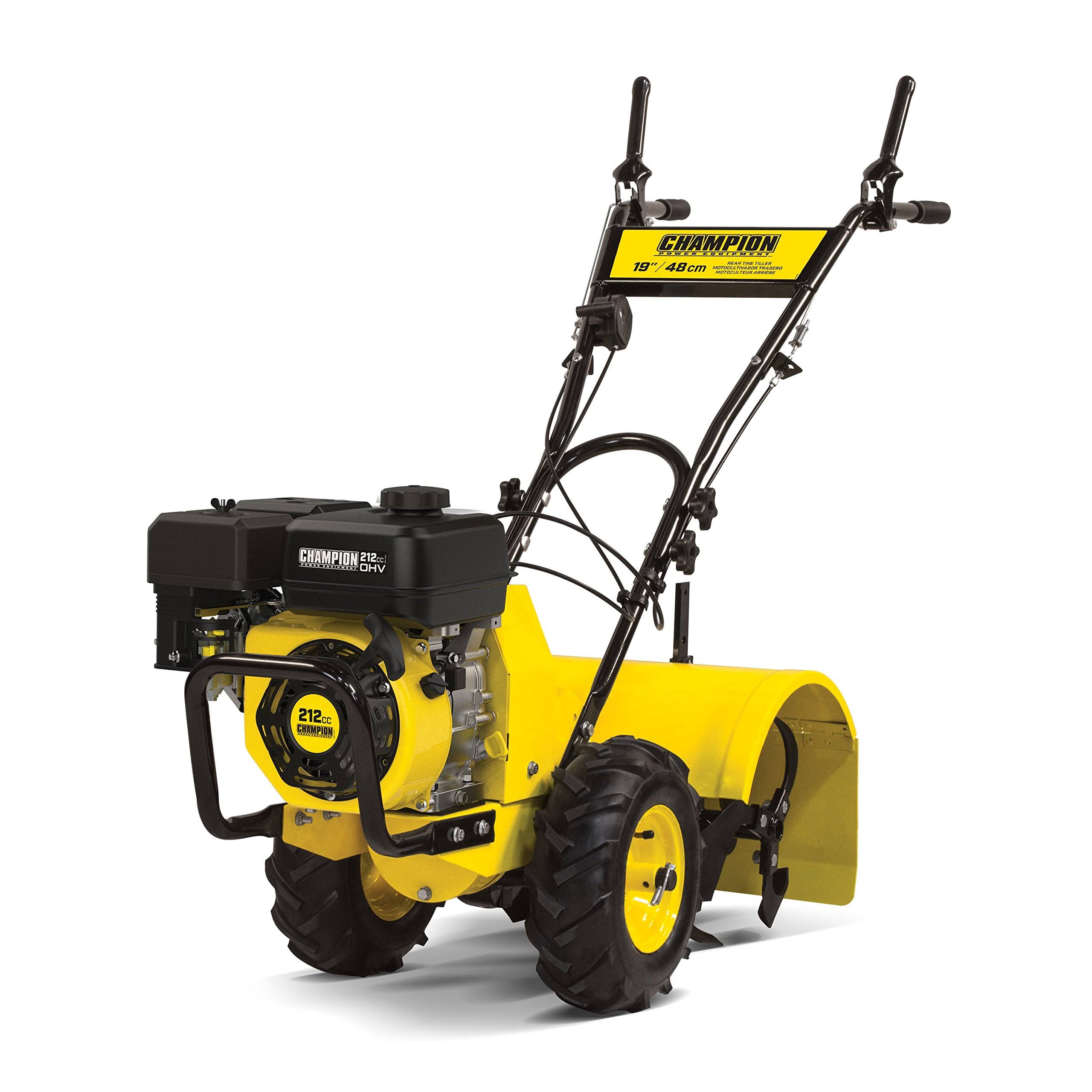 Champion Power Equipment 19-inch Counter Rotating Rear Tine Tiller with Self-Propelled Agricultural Tires