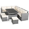 Costway 7 PCS Patio Rattan Dining Set Sectional Sofa Couch Ottoman Garden Red