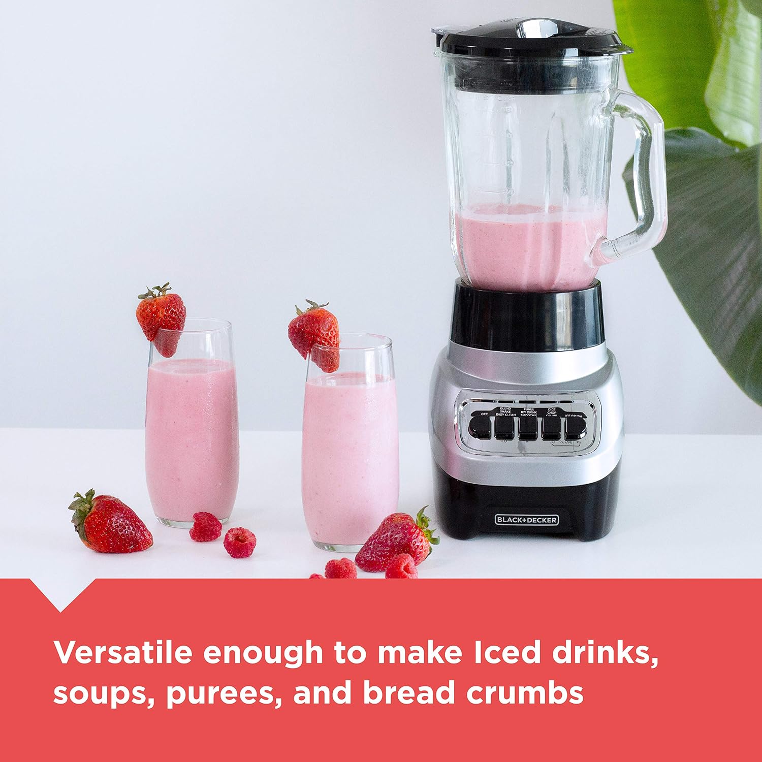 BLACK+DECKER PowerCrush Multi-Function Blender dengan Wadah Kaca 6-Cup, 4 Pengaturan Kecepatan, Perak