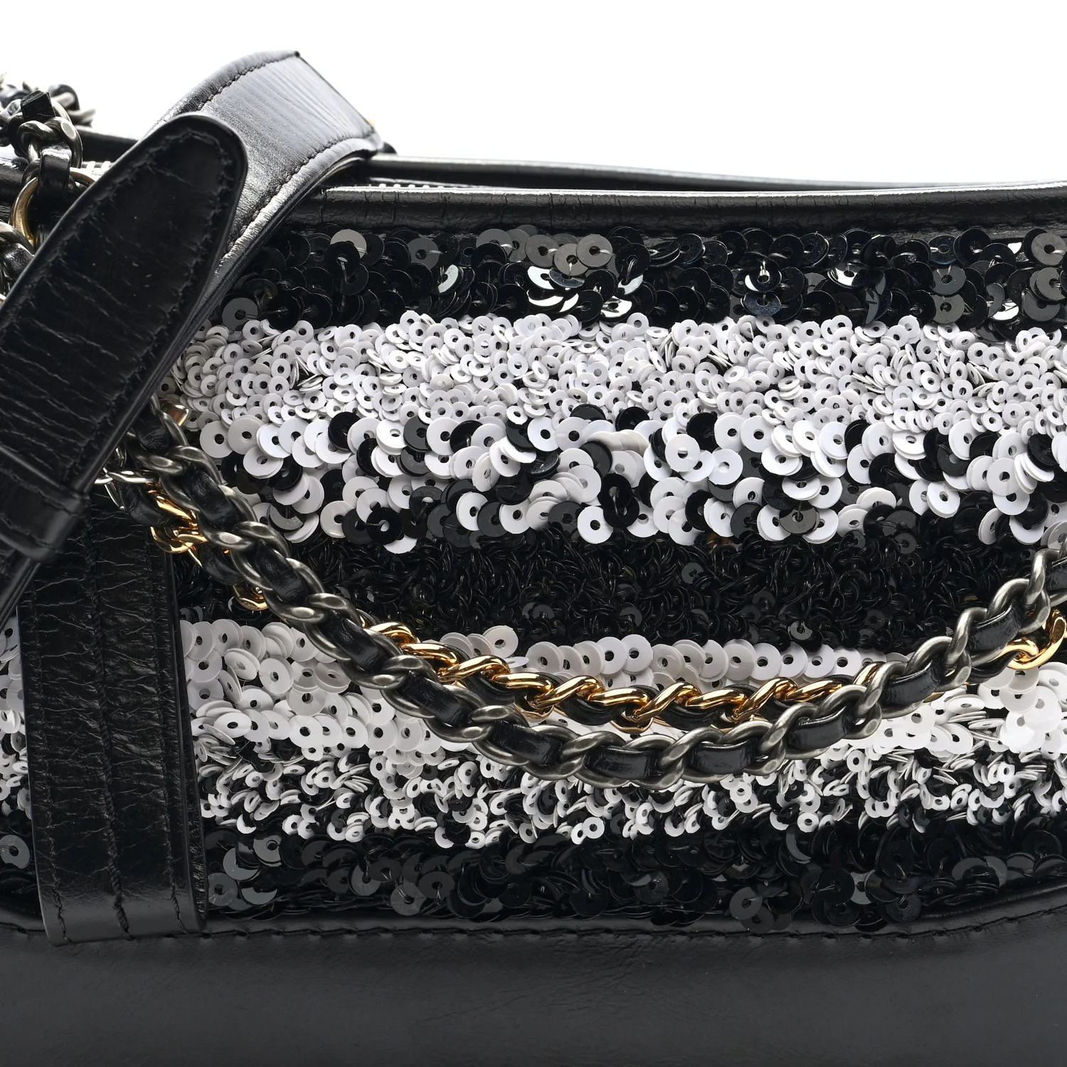 Sequin Calfskin Small Gabrielle Hobo Black White