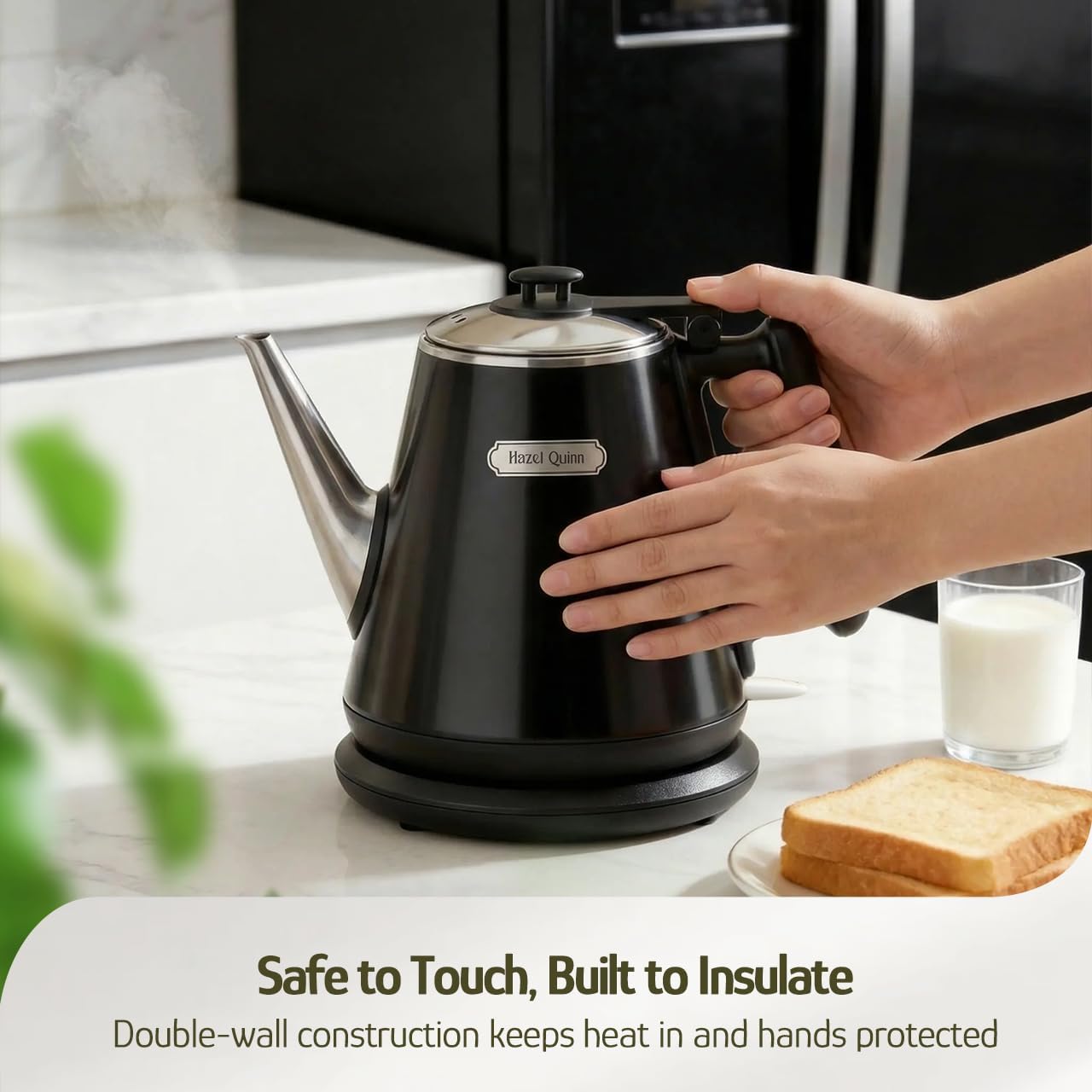 Hazel Quinn Electric Kettle, 1L/34oz Small Tea Kettle - Jet Black