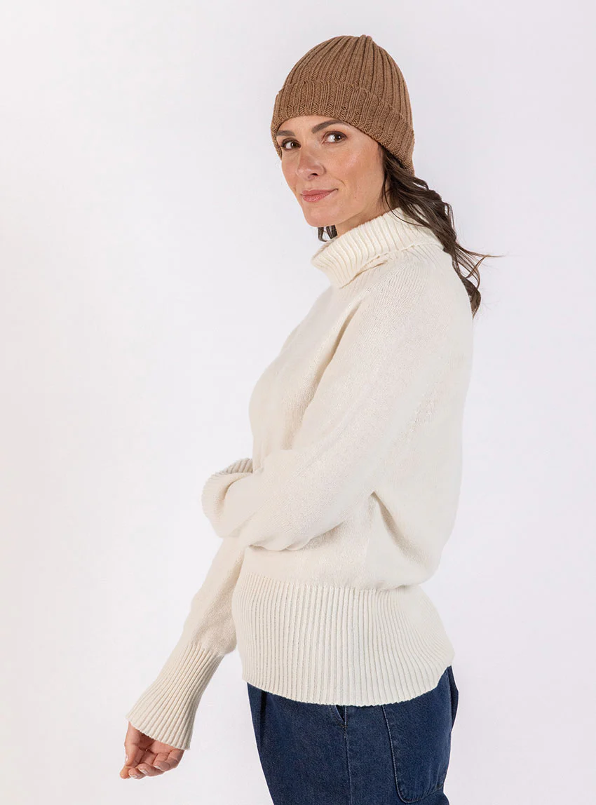 Bonnet mixte en laine mérinos marron
