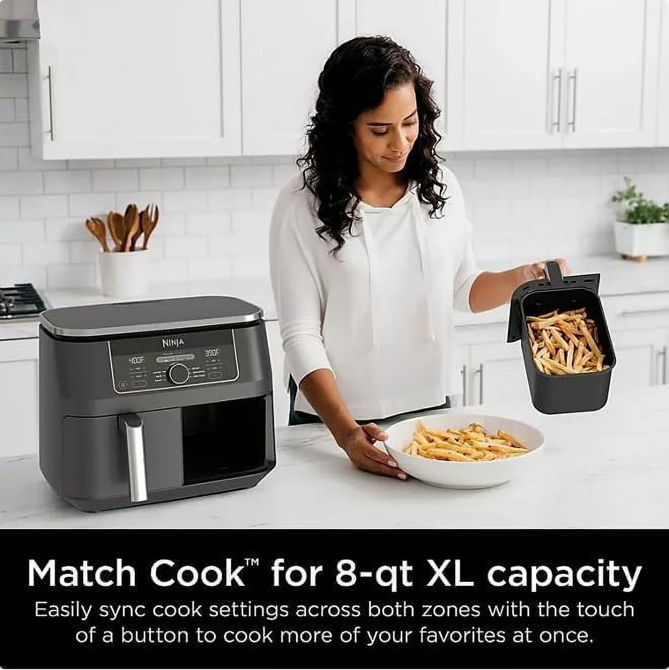 Ninja Foodi 8 Qt 2 - Basket Air Fryer, Black - Dualzone Technology, Smart Finish