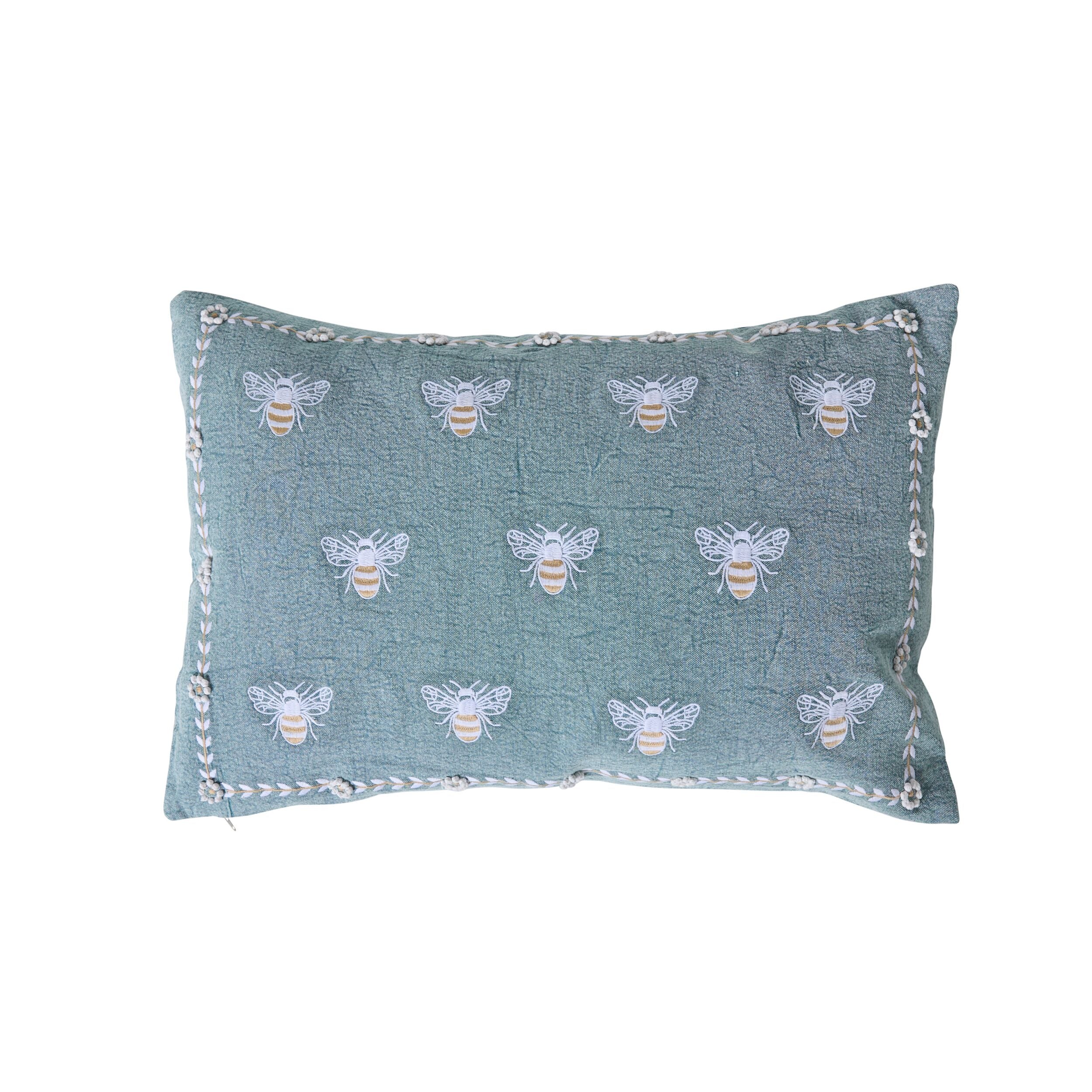 Stitch Beehive Embroidered Cushion Chambray