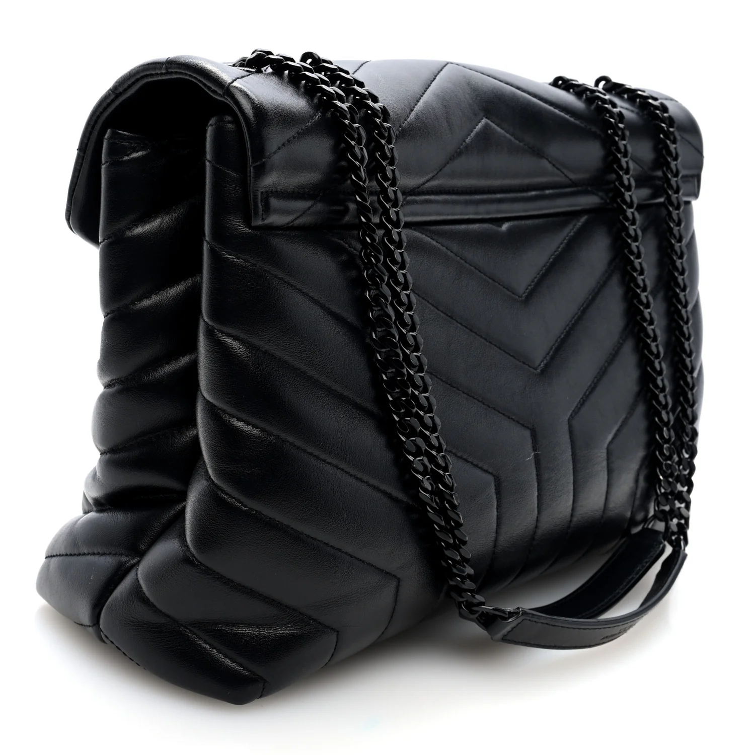 Calfskin Y Quilted Monogram Monochrome Medium Loulou Chain Satchel Black