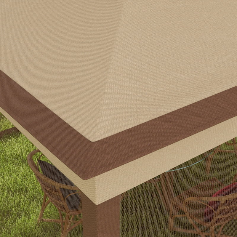 Outsunny 11' x 11' Pop Up Canopy, Outdoor Patio Gazebo Shelter with Removable Zipper Netting, Instant Event Tent w/ 114 Square Feet of Shade and Carry Bag for Backyard, Garden, Khaki On-Site