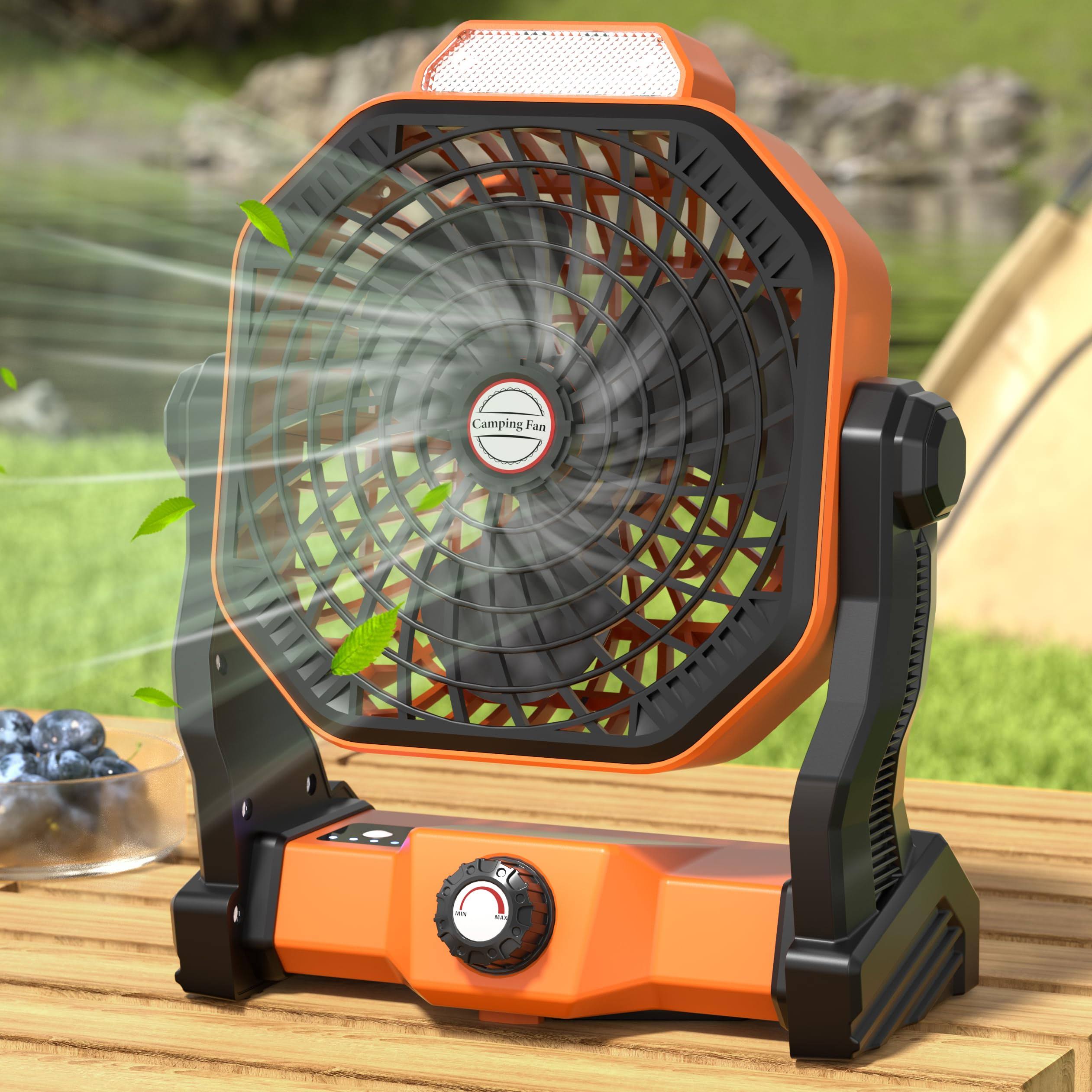 Camping Fan with LED Lantern, Portable Rechargeable USB Table Fan, Orange