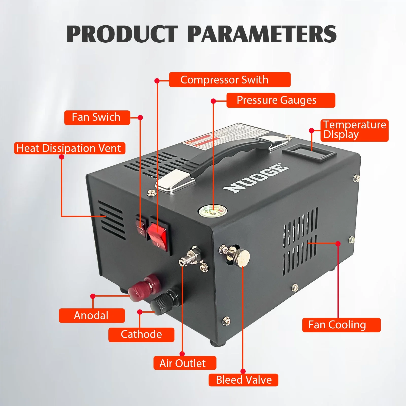 NUOGE Pcp Air Compressor, 4500psi 12V DC or 110V AC W/Converter Paintball/Scuba Tank Compressor Pump