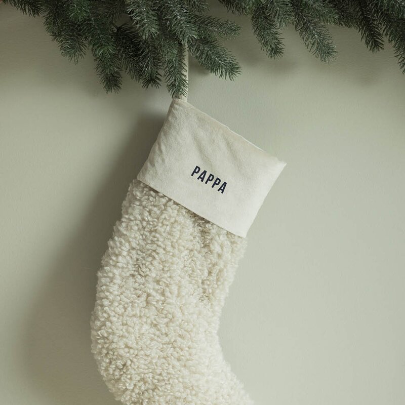 Julesokk teddy 35 cm PAPPA kremhvit