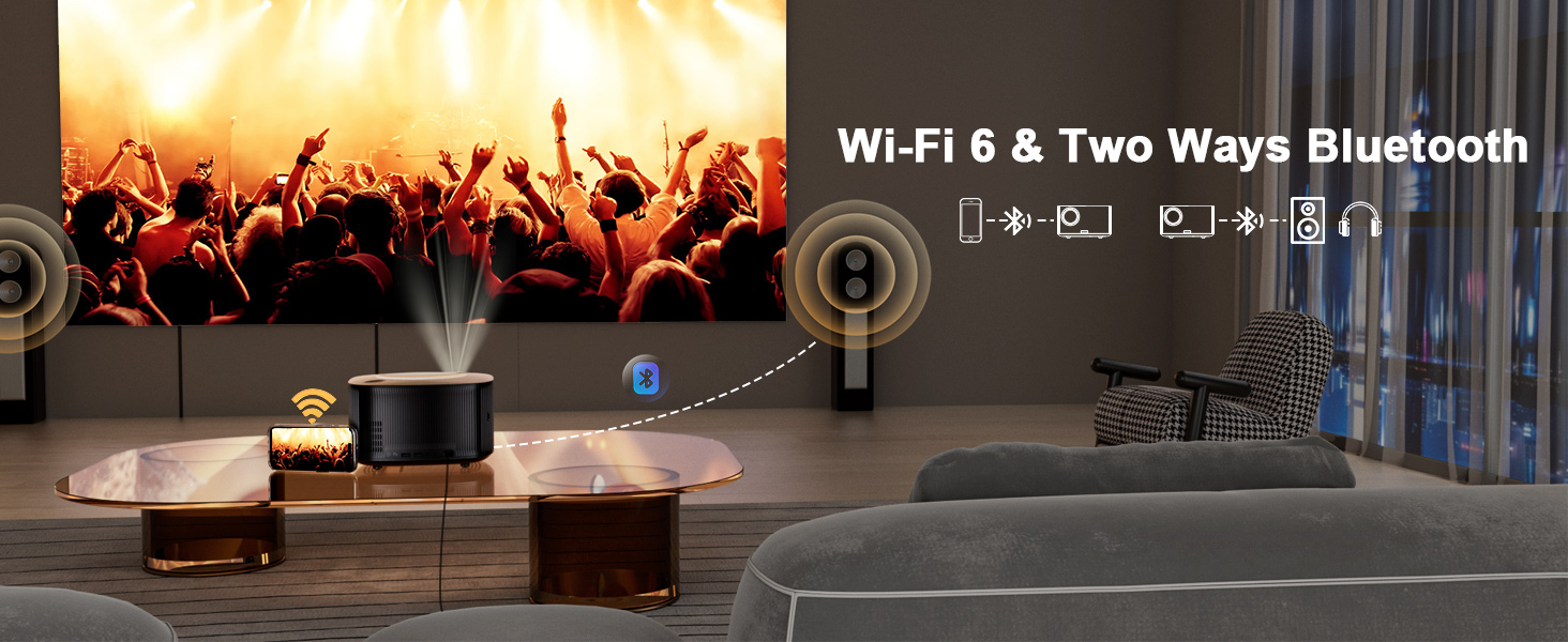 Projector ONO5Pro_Portable projector Wifi 6 and Two-Way Bluetooth_Party &amp;Event Projections