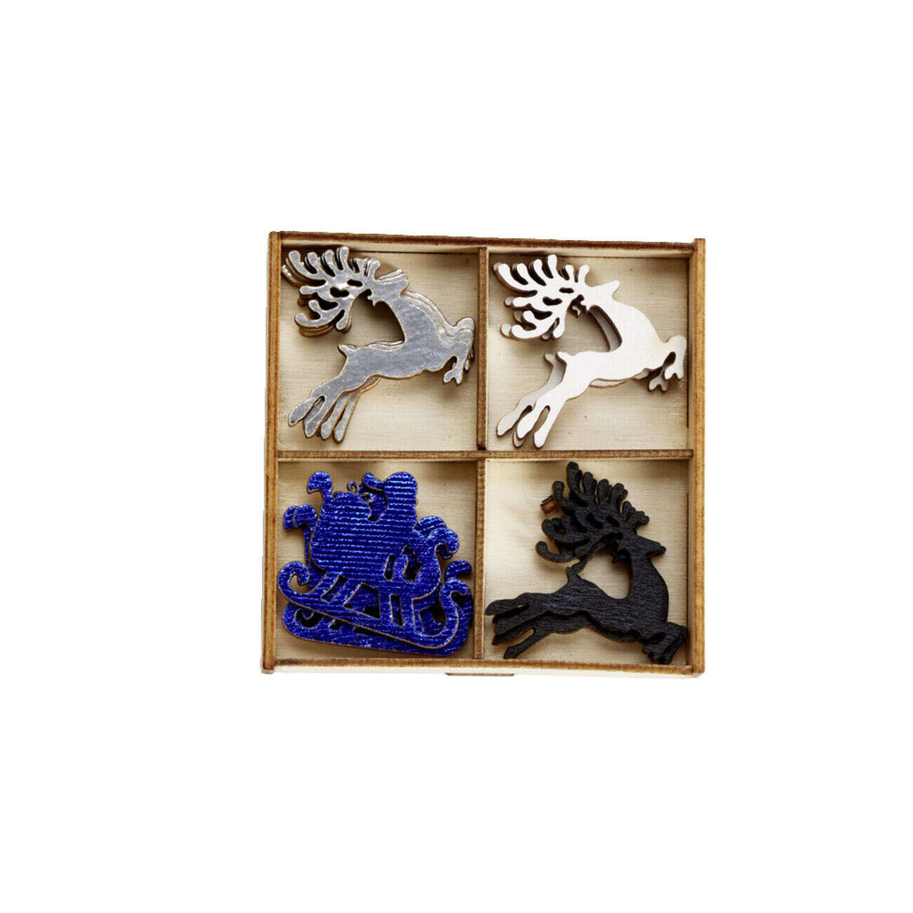 Rennes et traineau en bois pour décoration de table 12 pièces 2x2cm