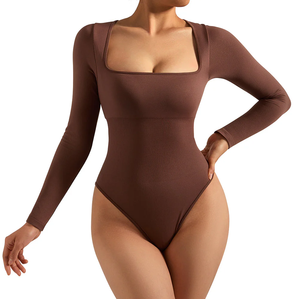 Body à manches longues extensible décontracté pour femme