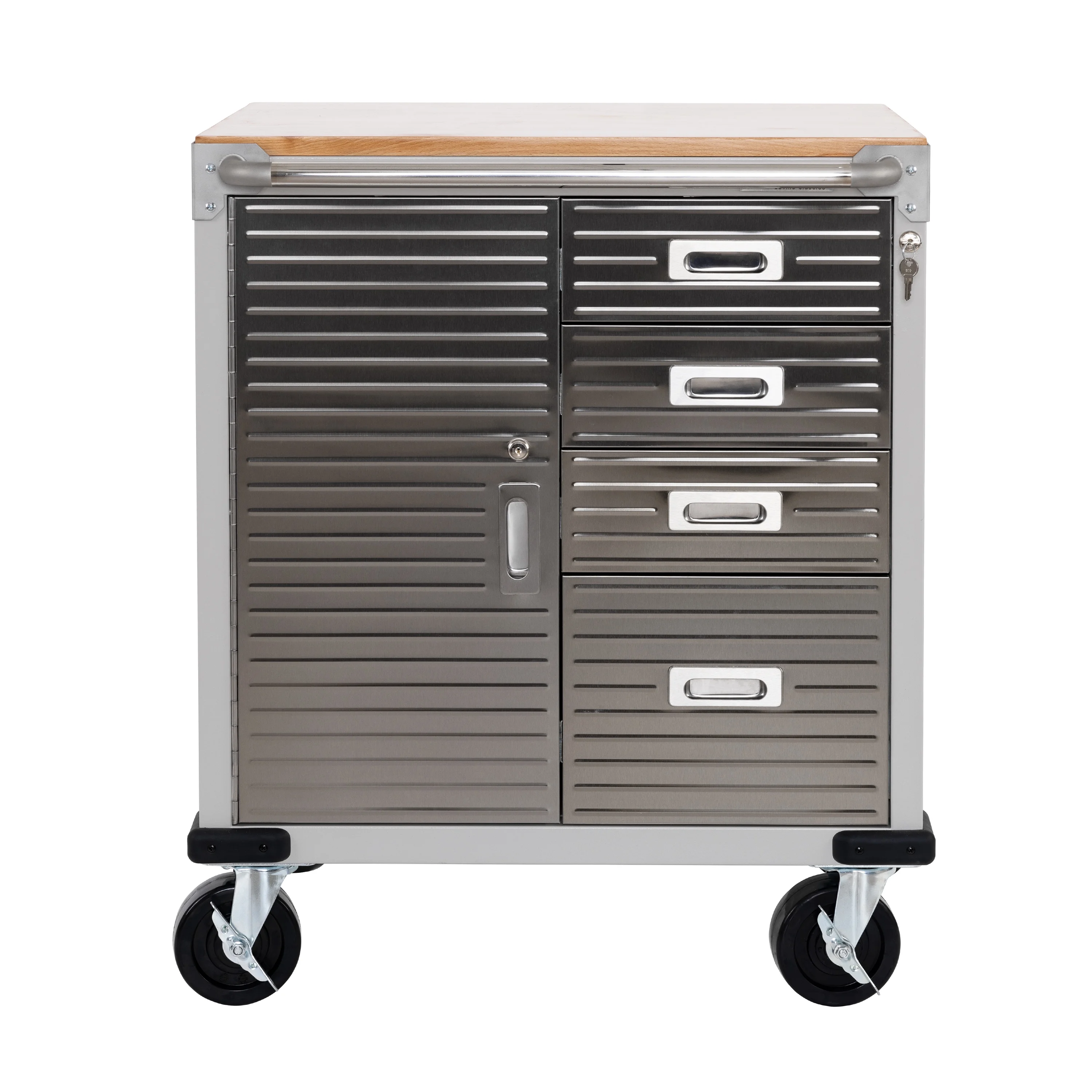 UltraHD® Heavy Duty Rolling Cabinet Workbench Table w/ Solid Wood Top, Workstation for Garage, Office, Workshop, Granite, 1-Door, 4-Drawer (28" W x 25" D)(Granite) - Image 2