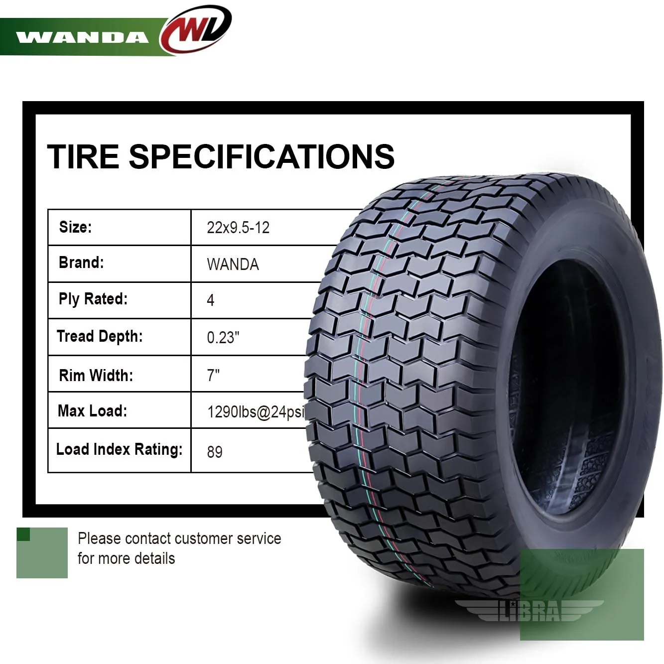 22X9.5-12 Lawn Mower Tractor Cart Turf Tire 4 Ply 22x9.5x12-13135 - Image 3