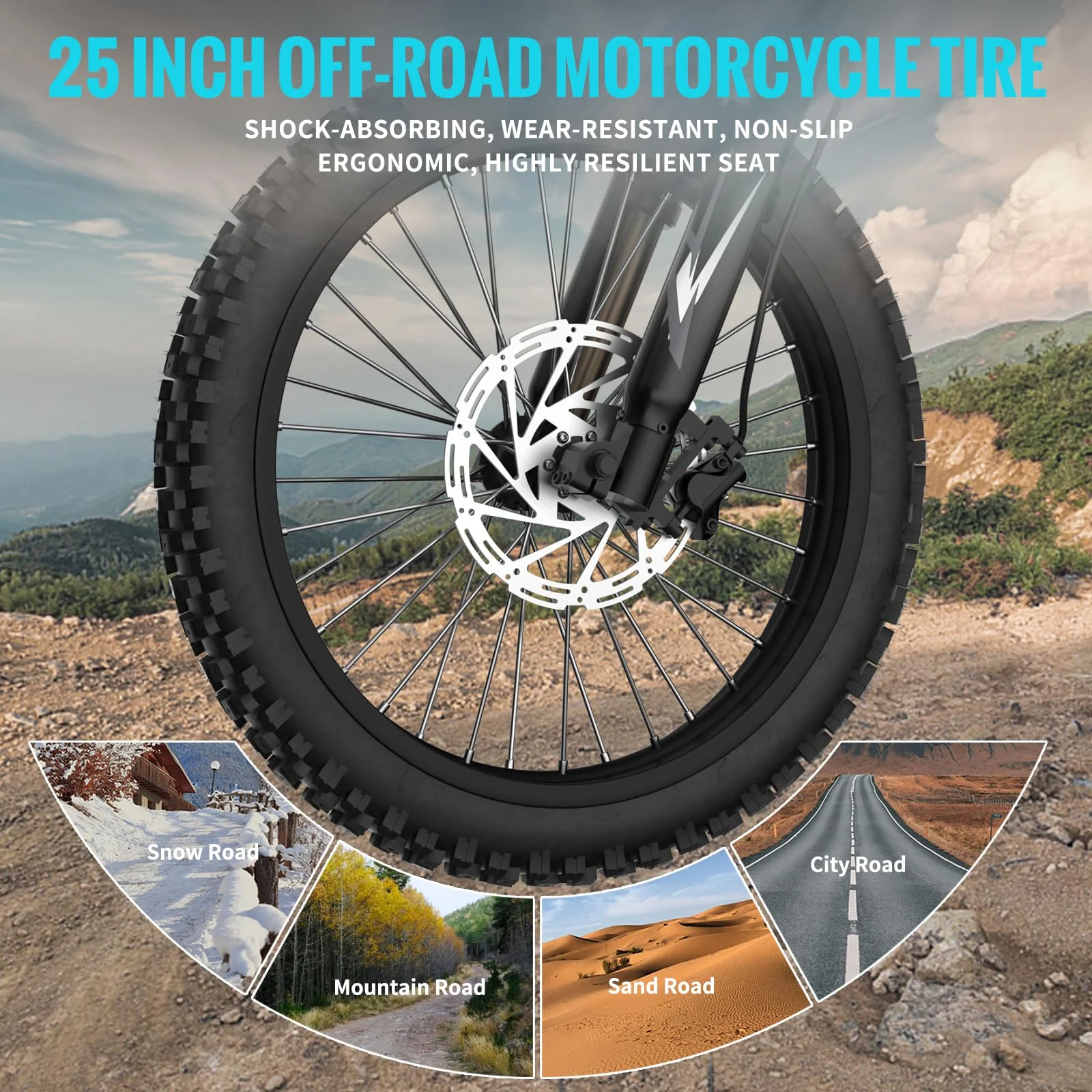 GT73 Electric Dirt Bike for Adults, 37MPH 48V36.4AH 2400W 1747Wh Dual Battery Ebike, 85+ Miles Range,25" Motorcycle Tire UL2849 Certified, Full Suspension - Image 6