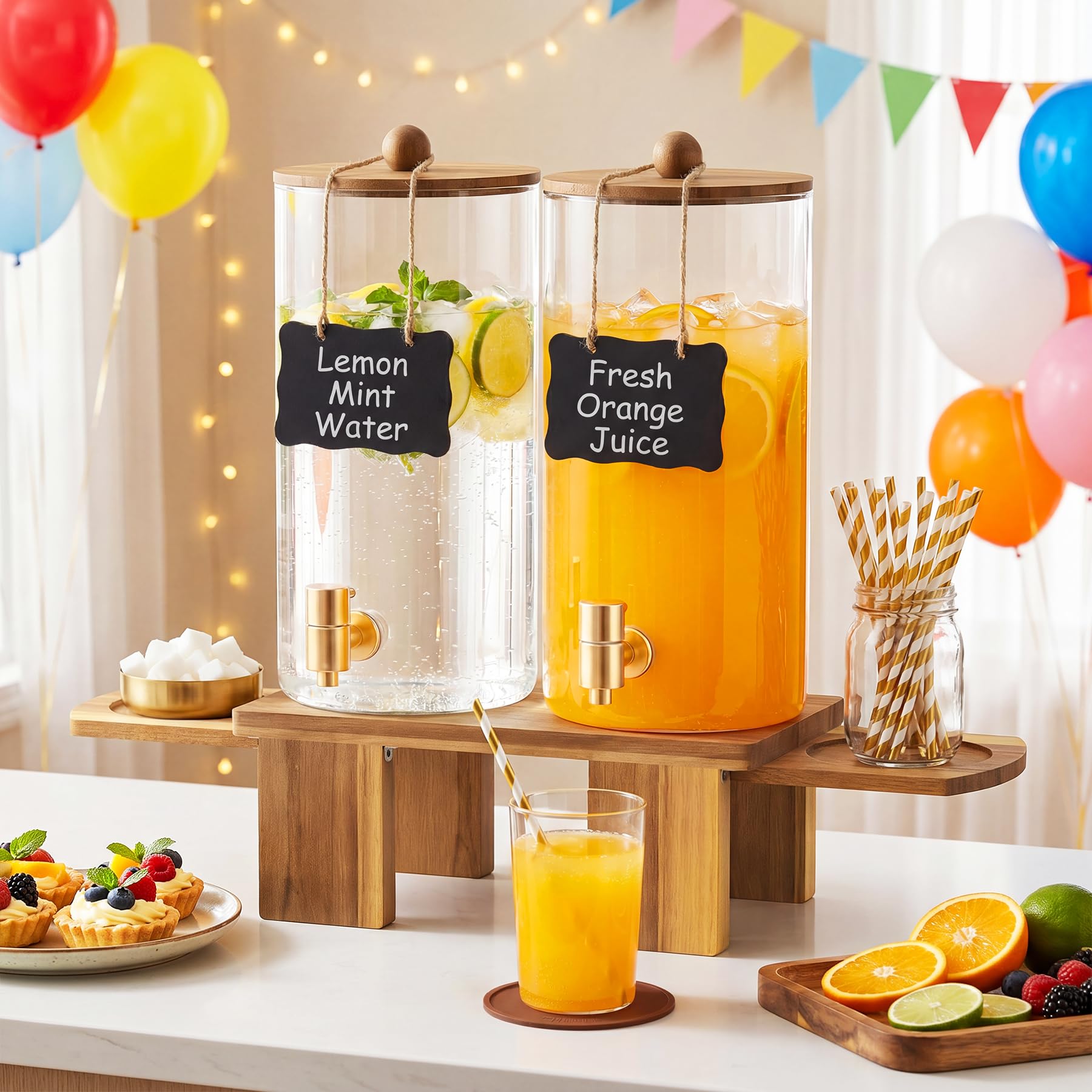 1.5 Gallon Drink Dispenser for Parties (2 Pack) Glass Beverage Dispenser | Stainless Steel Spigot & Coasters, Glass drink dispenser for Hosting, BBQ, Lemonade, Juice & Iced Tea, lemonade dispenser