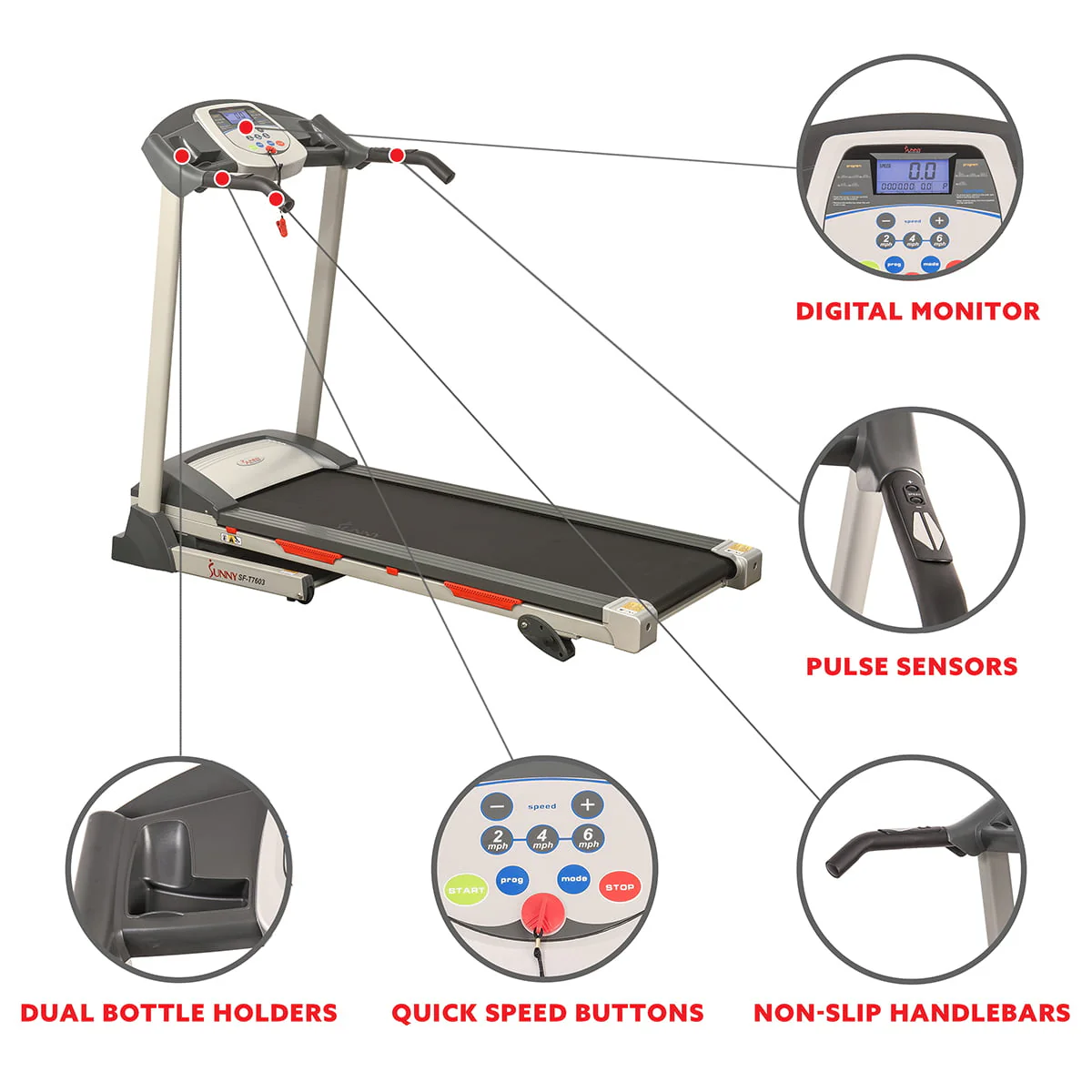 Powerful Electric Treadmill for Home, Foldable, Manual Incline, Built In Programs, Pulse Sensor, SF T7603 Image 2