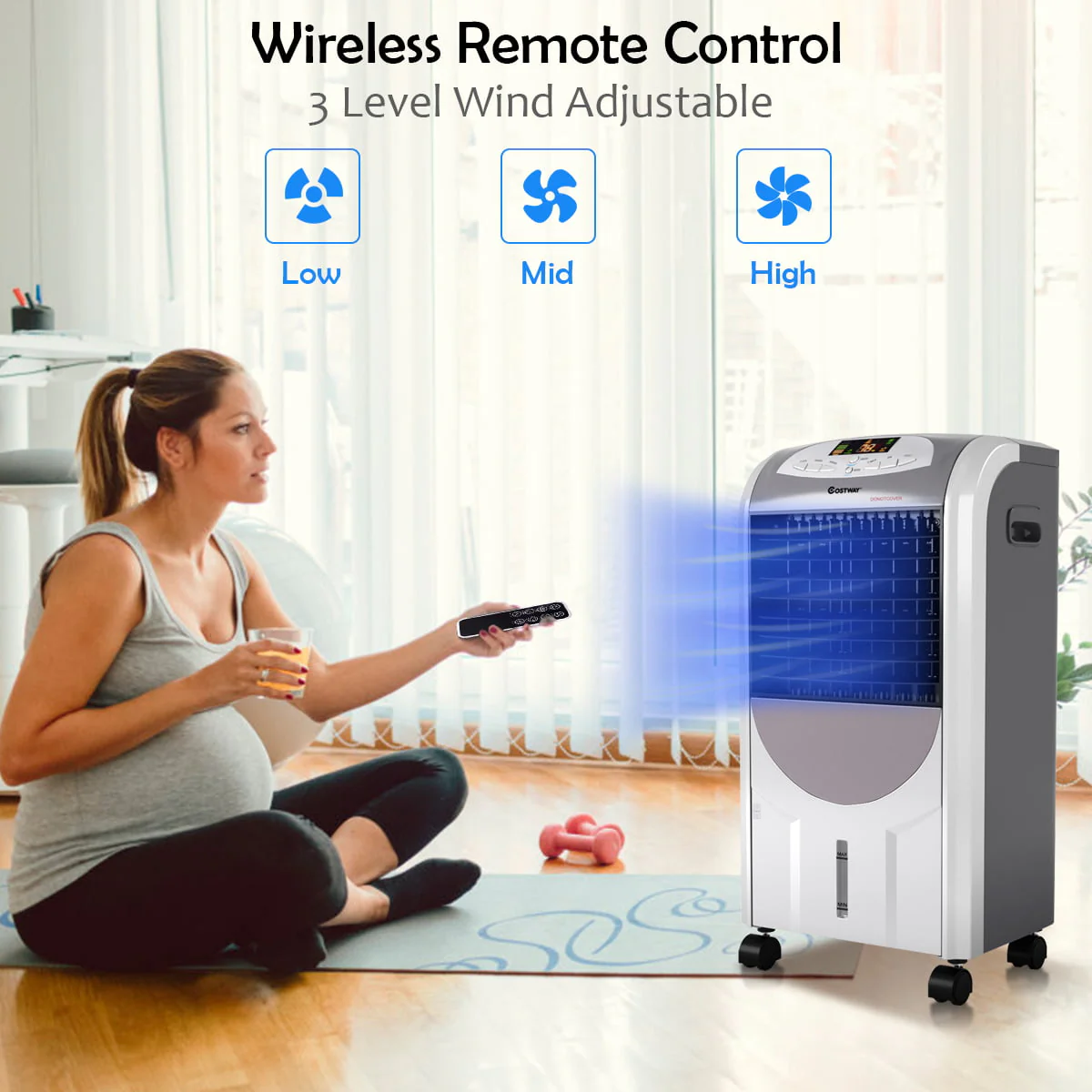 Costway Portable Air Cooler Fan Heater Humidifier with Washable Filter Remote Control Image 4