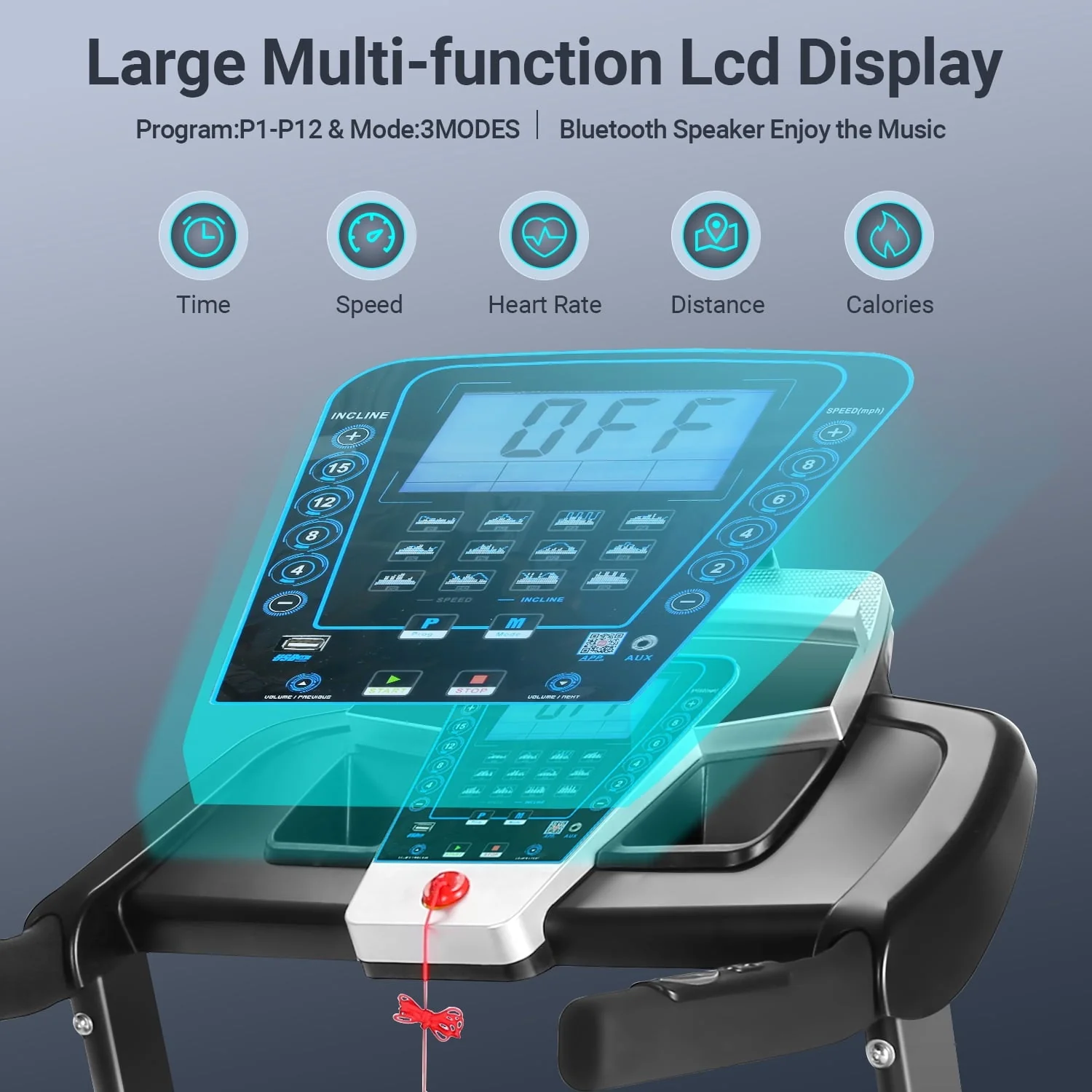 Folding Treadmill with 15% Auto Incline 9 0 mph Speed 12 Preset Program, Strong 3 25HP Motor Running Machine for Cardio Fitness, Black 300lbs Image 3
