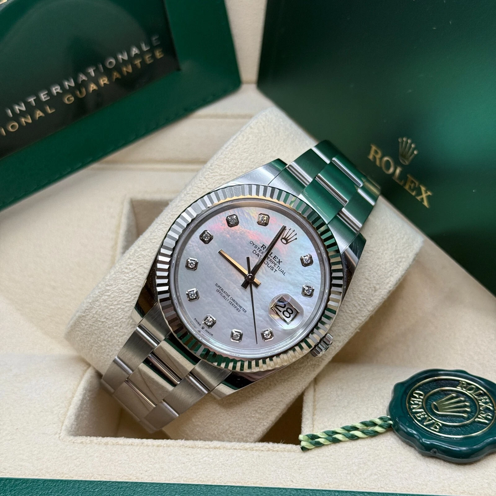 [Super Clone]RLX  Datejust 41 Mother of Pearl Diamond Stainless Steel Fluted Oyster - 126334