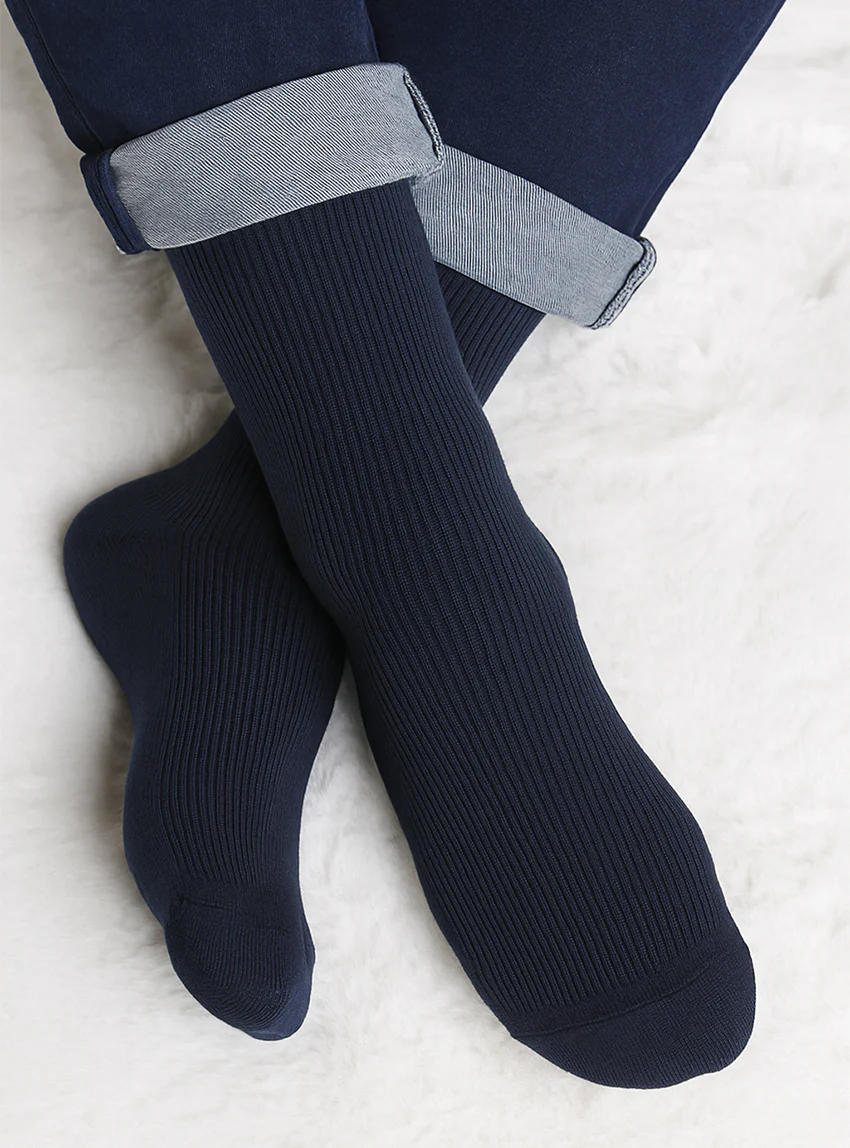 Mi-chaussettes pure laine bleu marine