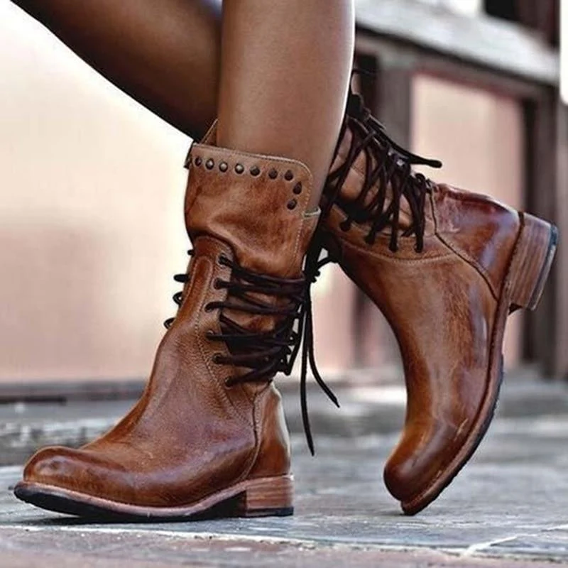 Camille | Bottines Mi-Mollet Cloutées Vintage