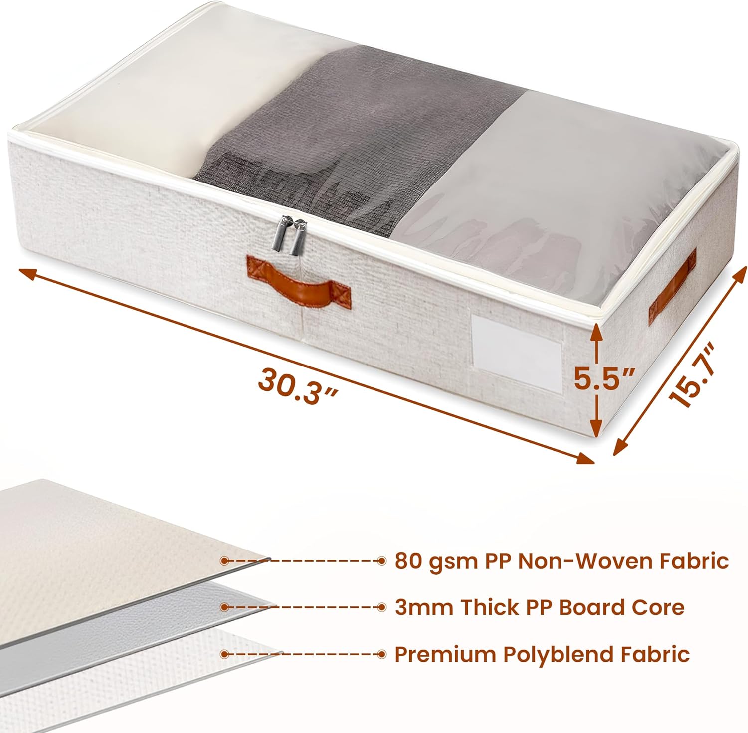 Large Under Bed Storage, 2 Pack Under Bed Storage Containers with Clear Cover, Reinforced Handles and Label Pocket for Dorms, Clothes, Shoes, Blankets, Linens, Only Requires 6