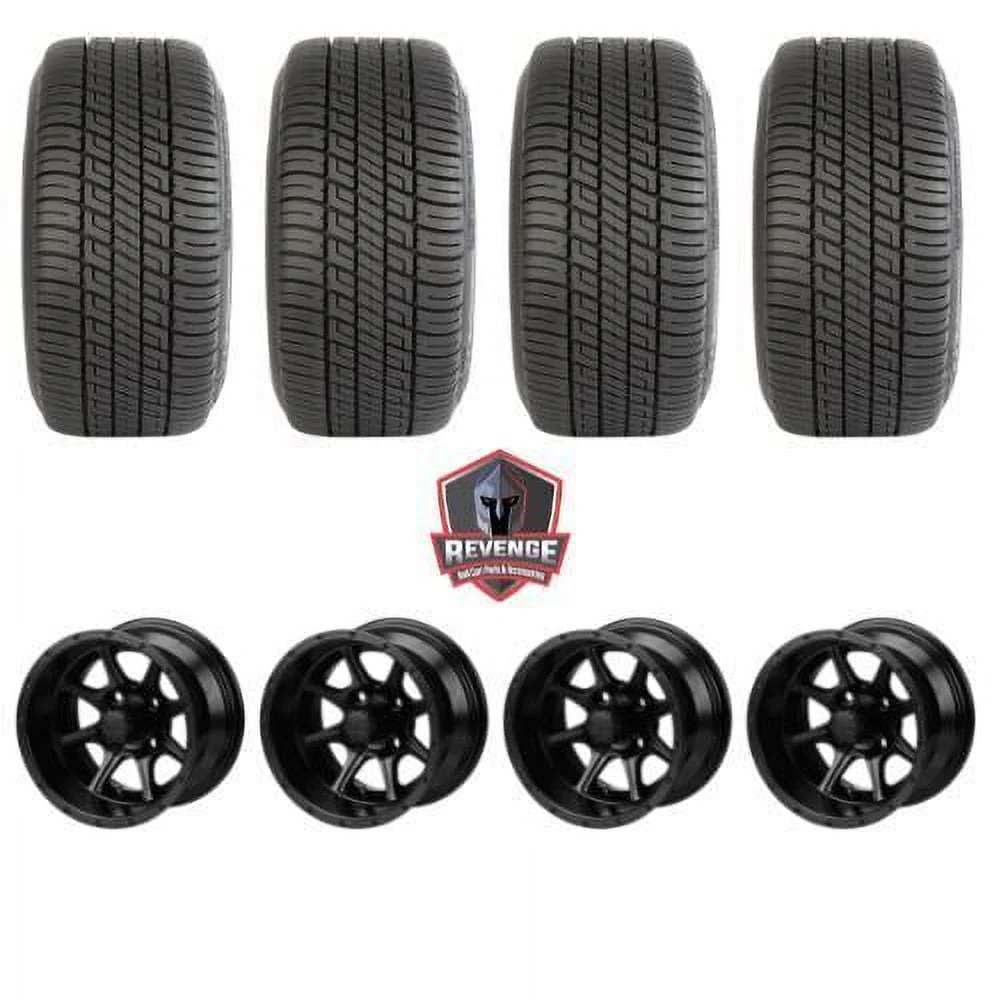 12" Matte Black Golf Cart Wheels and Tires Combo (205/30-12) Set of 4 - Image 2