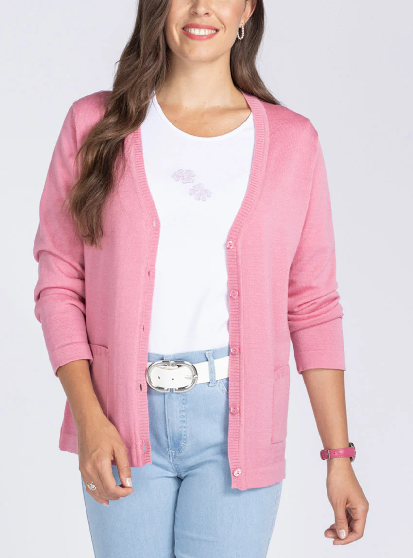 Gilet femme en laine merinos rose fard