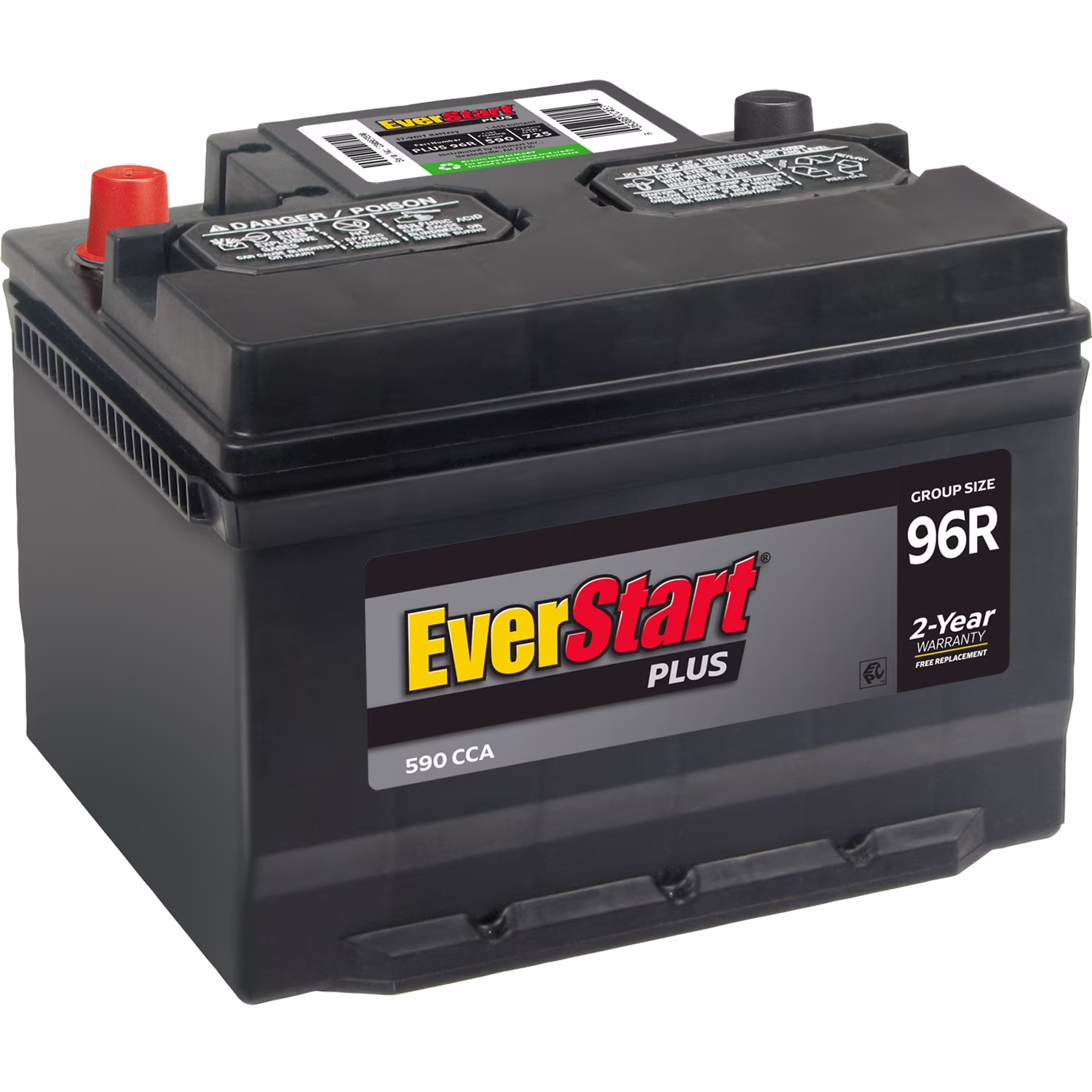 Everstart Plus Lead Acid Automotive Battery, Group Size 96R 12 Volt, 590 CCA