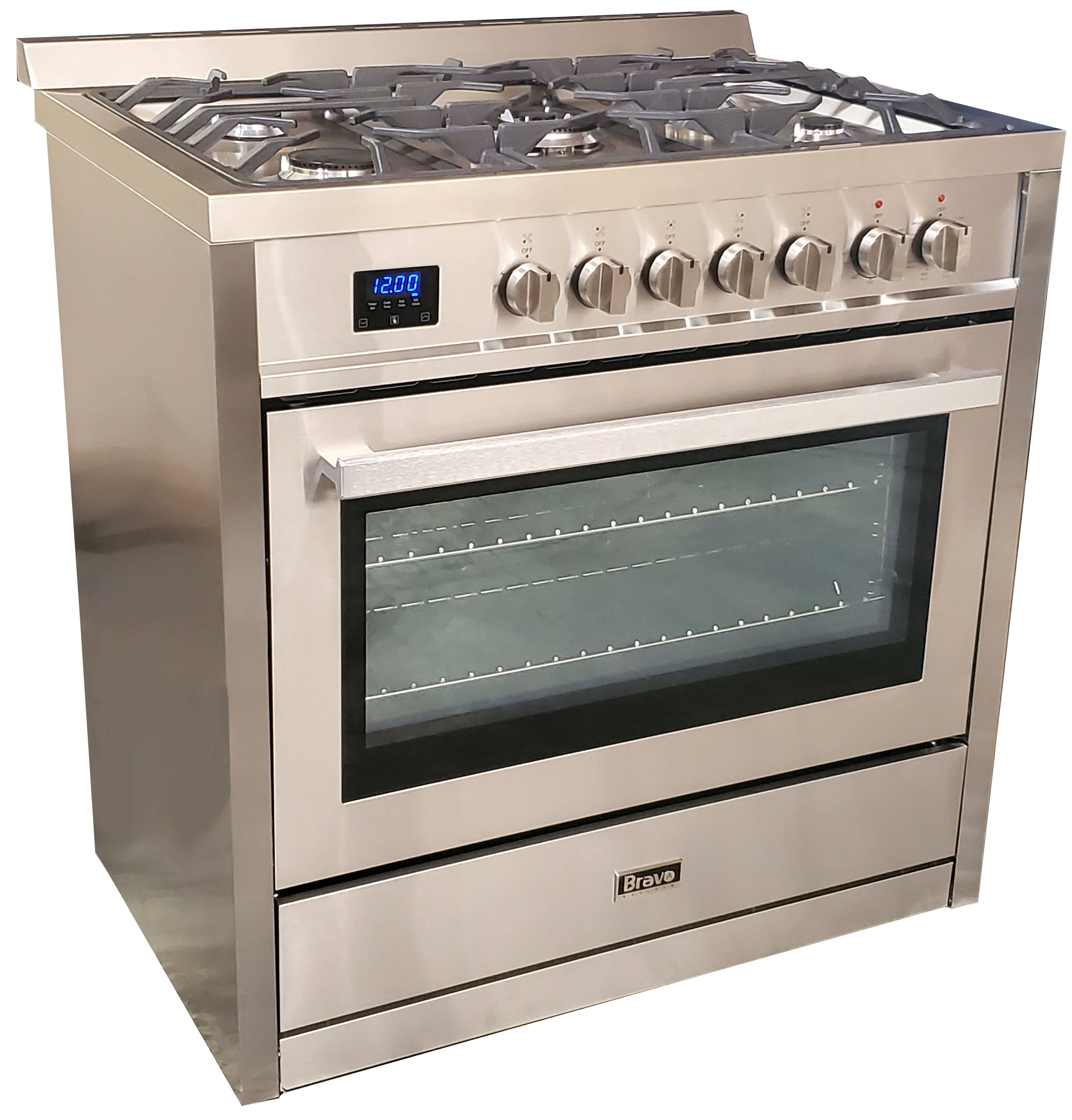 Bravo Kitchen 36-in 5 Burners 4-cu ft Slide-In Stainless Steel GAS Range with Convection Oven | BV361RD