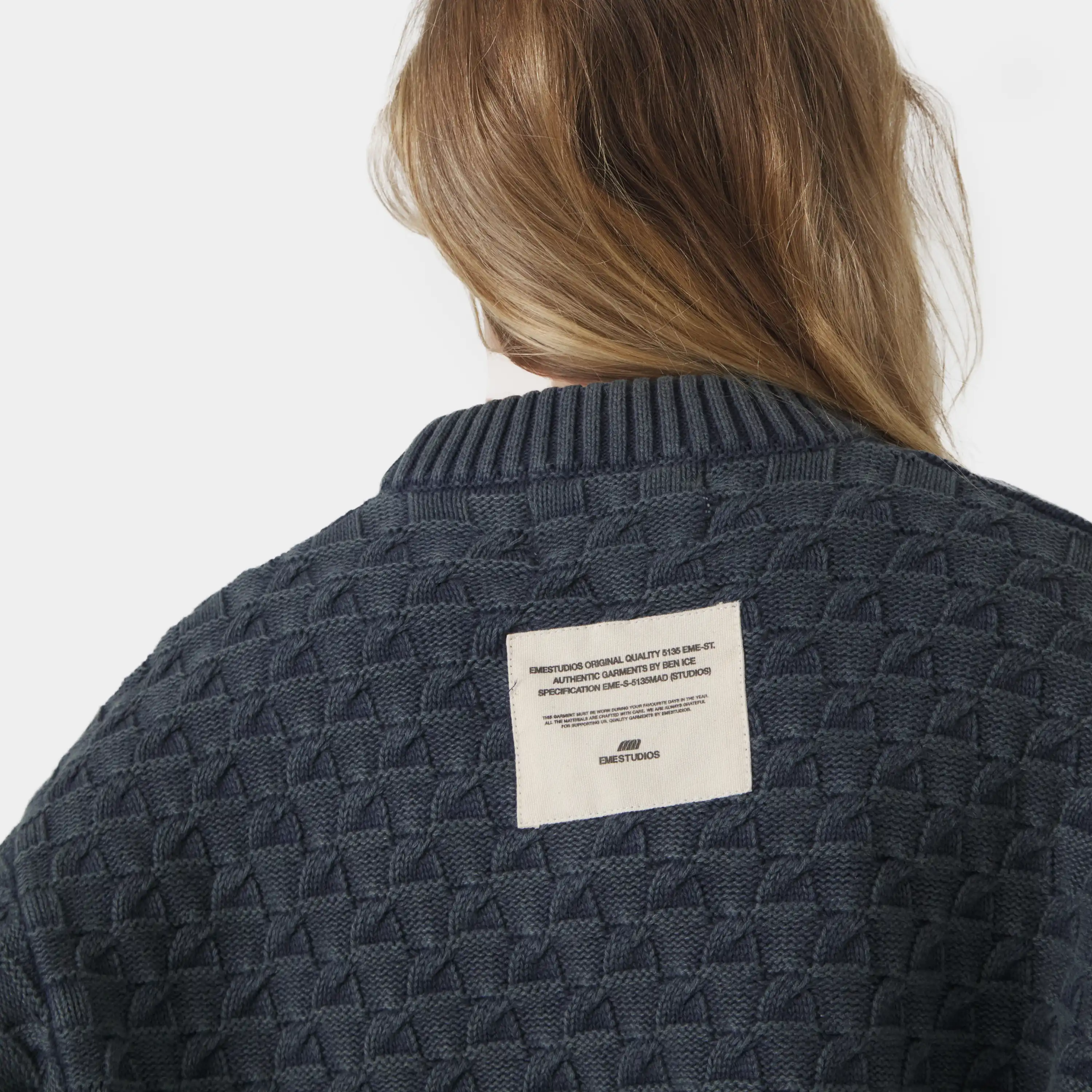 Grid Navy Cable Knit Sweater