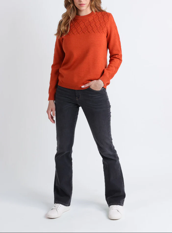 Pull femme torsades laine mérinos orange