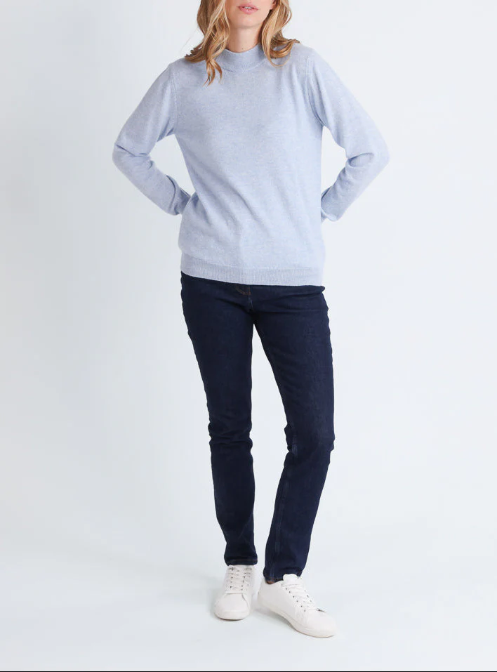 Pull col cheminée femme 100% cachemire Bleu Chambray