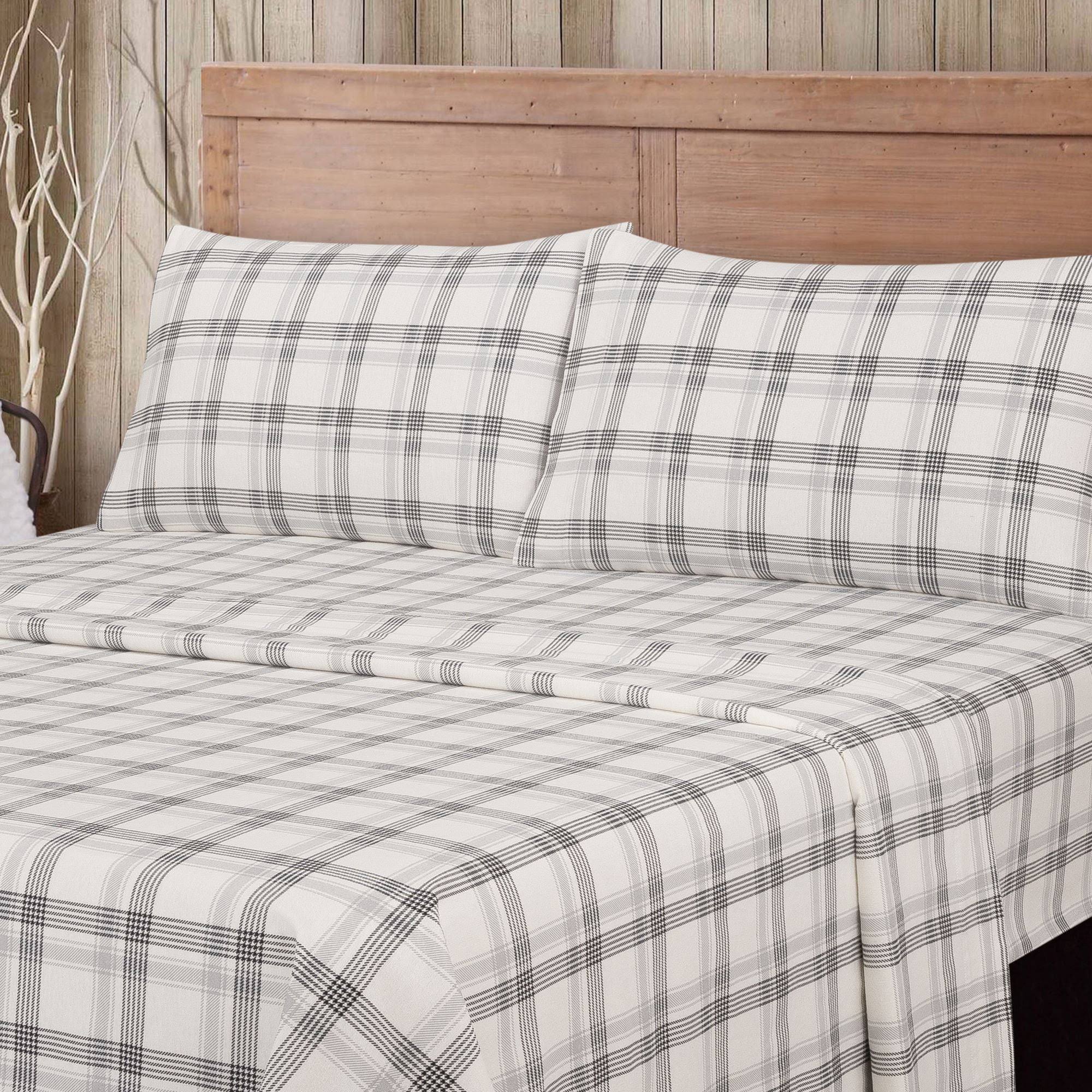Mainstays 4-Piece Flannel Sheet Set, Grey Plaid, King