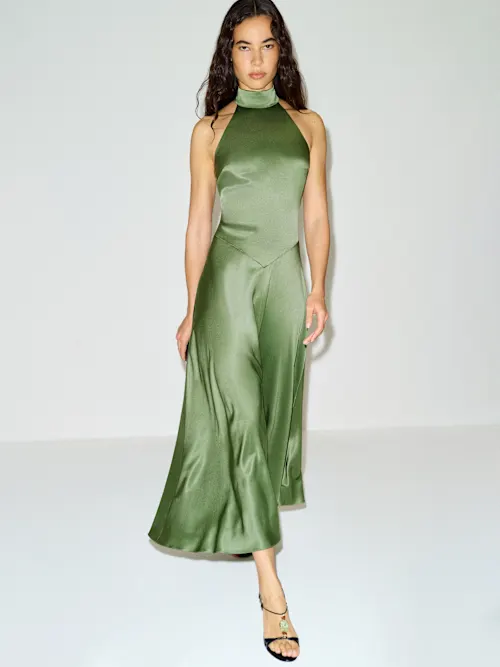 Katelyn Silk Dress-Jade Green