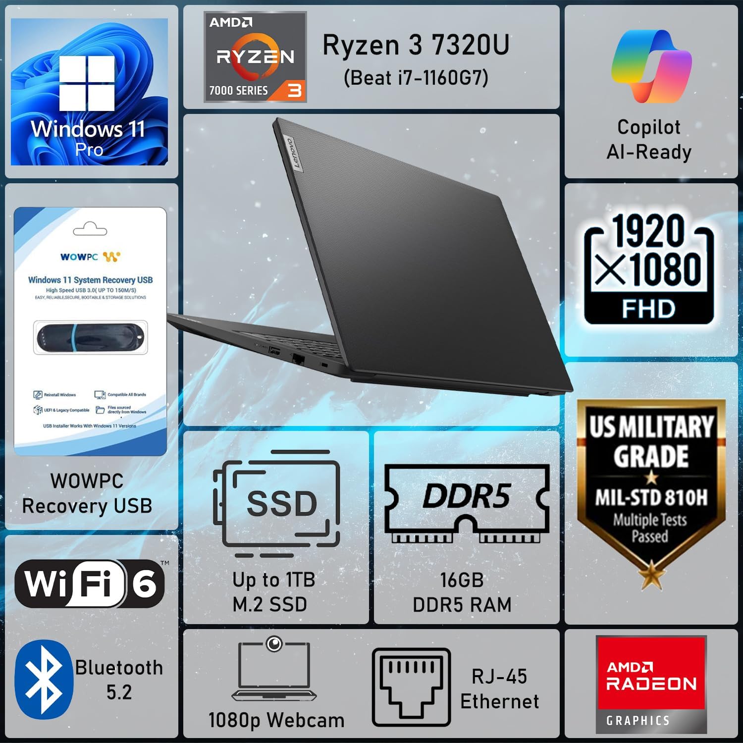 Lenovo V15 Business Laptop 2026 Edition  AMD Ryzen 3 7000-Series(Beat i7-1065G7)  15.6