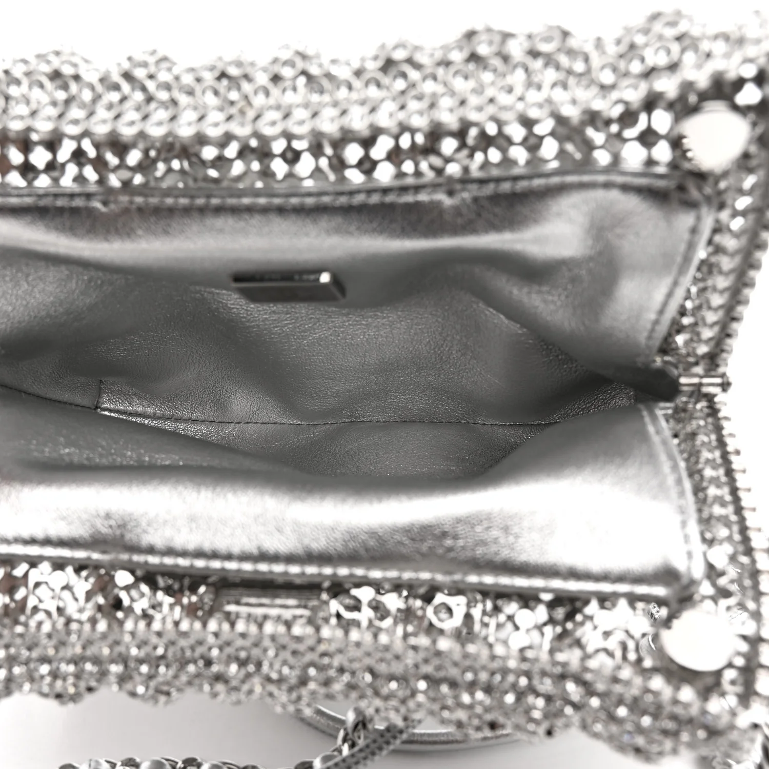 Crystal Embellished Metallic Lambskin Mini Chanel 22 Silver