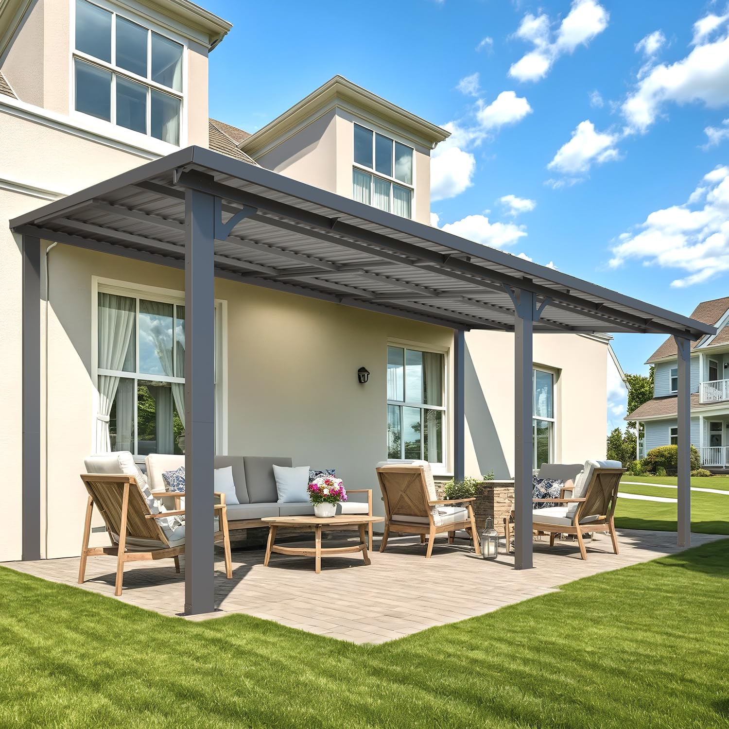 AECOJOY 16'X10' Hardtop Gazebo Outdoor Pergola Lean to Metal Pergolas